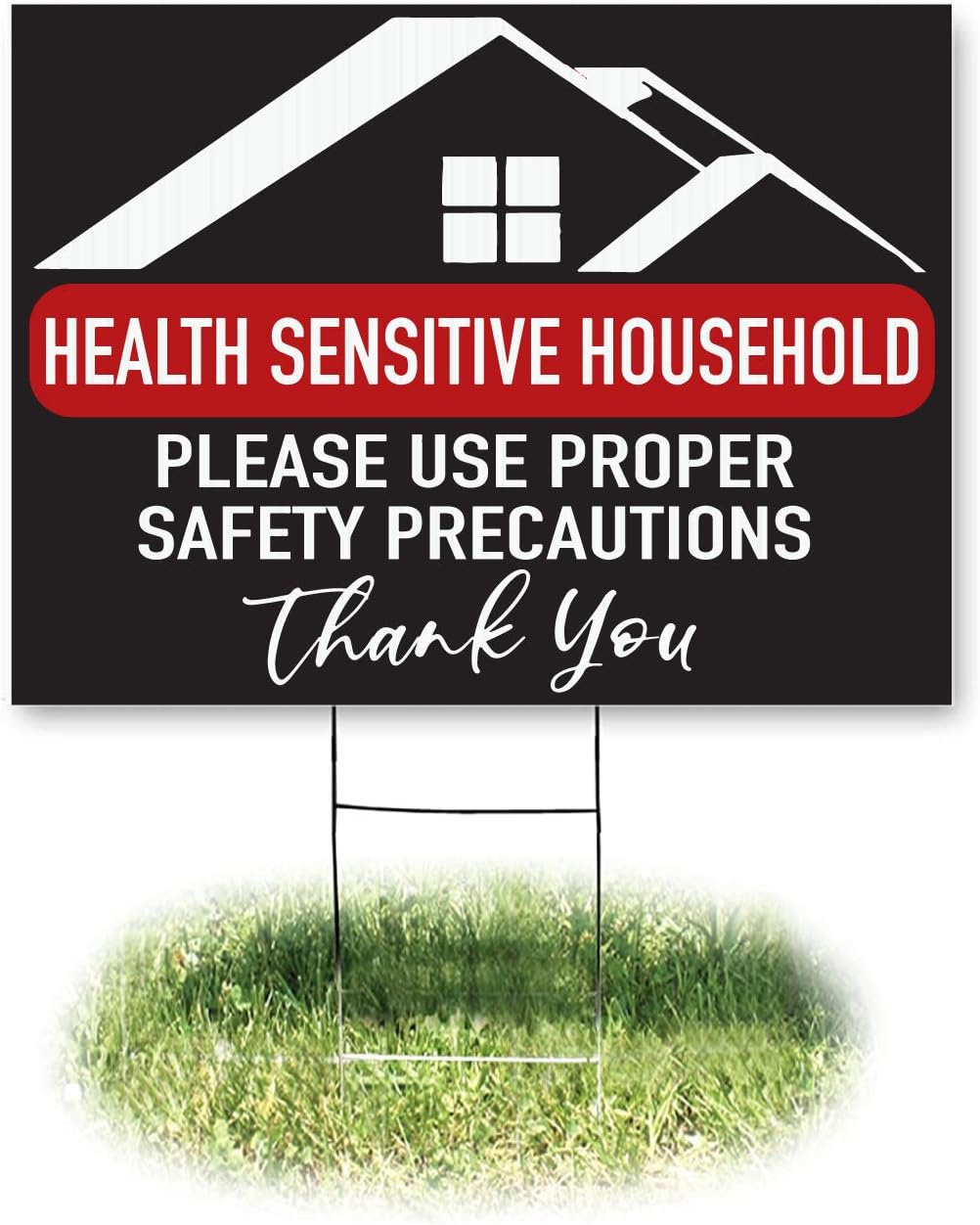 Health Sensitive Household Use Safety Precautions v3 18x24-inch Yard Sign (Outdoor, Weatherproof Corrugated Plastic) Metal H-Stake Included