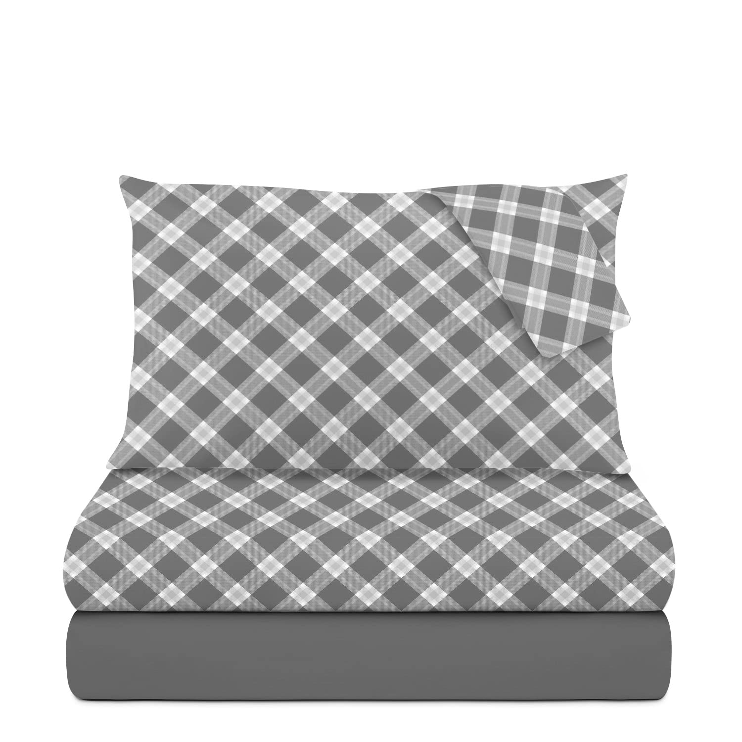 Parure de lit double Kasanova en coton écossais gris pour grand lit