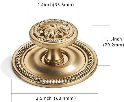 khtumeware 2 Pack 2.5 Inch Brushed Brass Cabinet knobs with Backplate,Vintage Backplate for Cabinet knobs and Drawer knobs, Bi-Fold Door Knobs