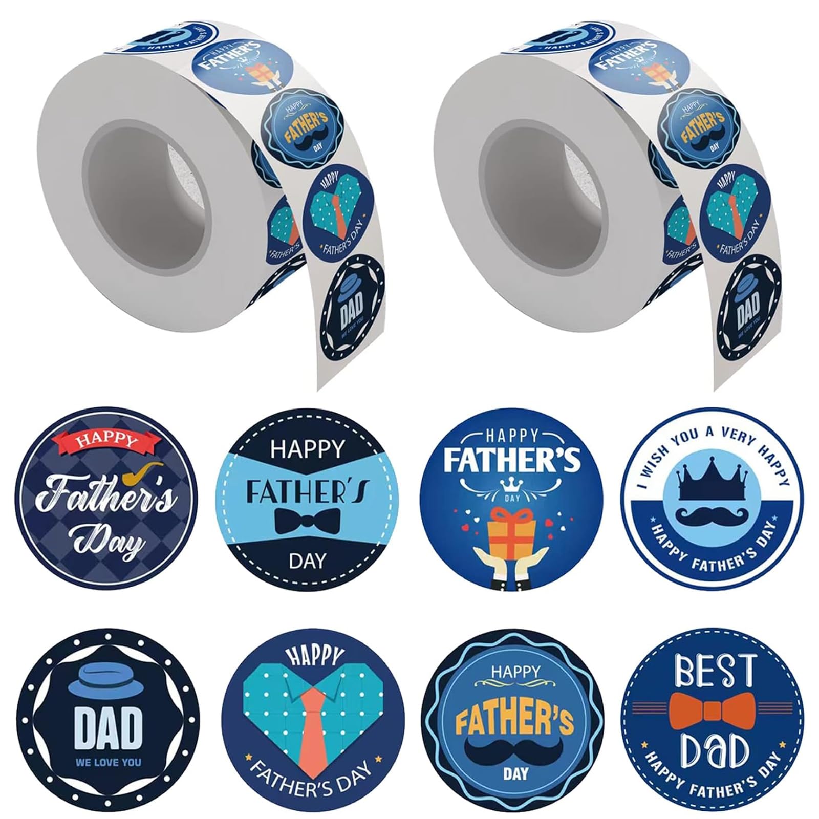 1000PCS Fathers Day Decorations Stickers 1.5 Inches Best Dad Stickers Blue Theme for DIY Fathers Day Cards Party Favours Envelopes Seals Boxes Gifts Wrapping Decorations Easy to Tear Off and Stick On