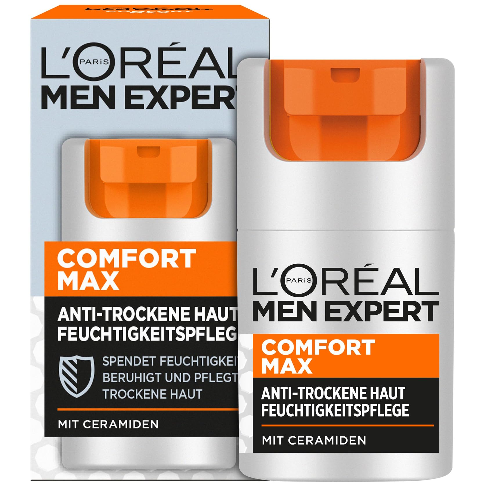 L'Oréal Men Expert Gesichtspflege gegen trockene Haut für Männer, Feuchtigkeitsspendende Feuchtigkeitscreme für strapazierte Haut, Gesichtscreme für Herren mit Ceramiden, Comfort Max, 1 x 50 ml