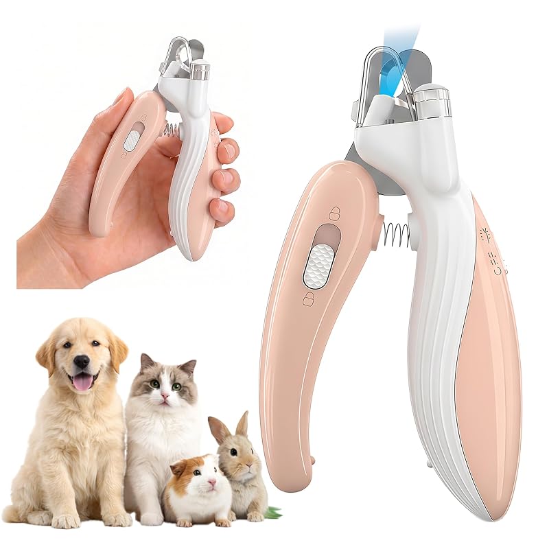 Cortador de Unhas para Gatos e Pequenos Animais com Luz LED e Lâminas de Aço Inoxidável SHAOMABA Rosa