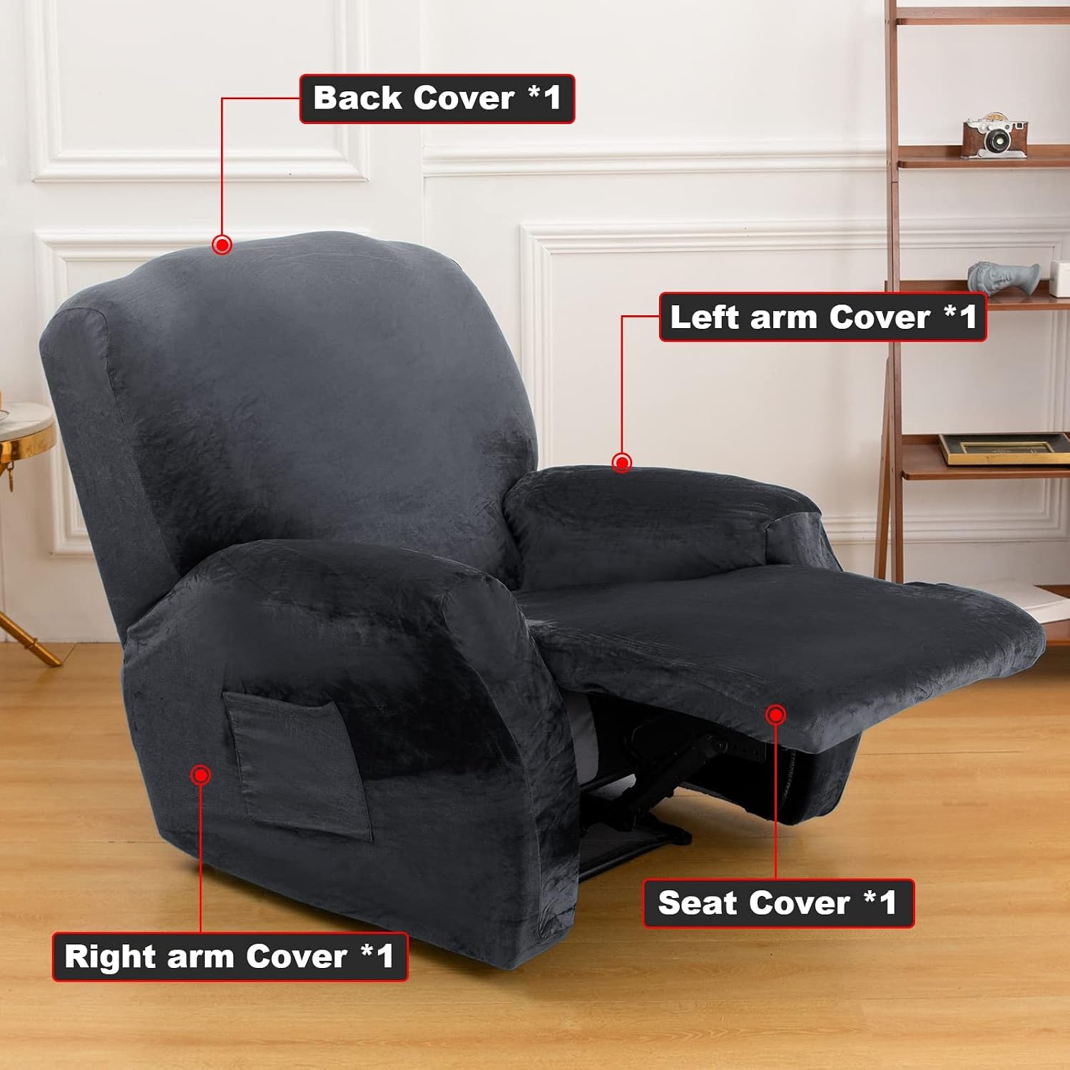 LiveGo 4 PCS Recliner Chair Covers, Stretchable and Fashionable Wingback Sofa Covers - Image 4