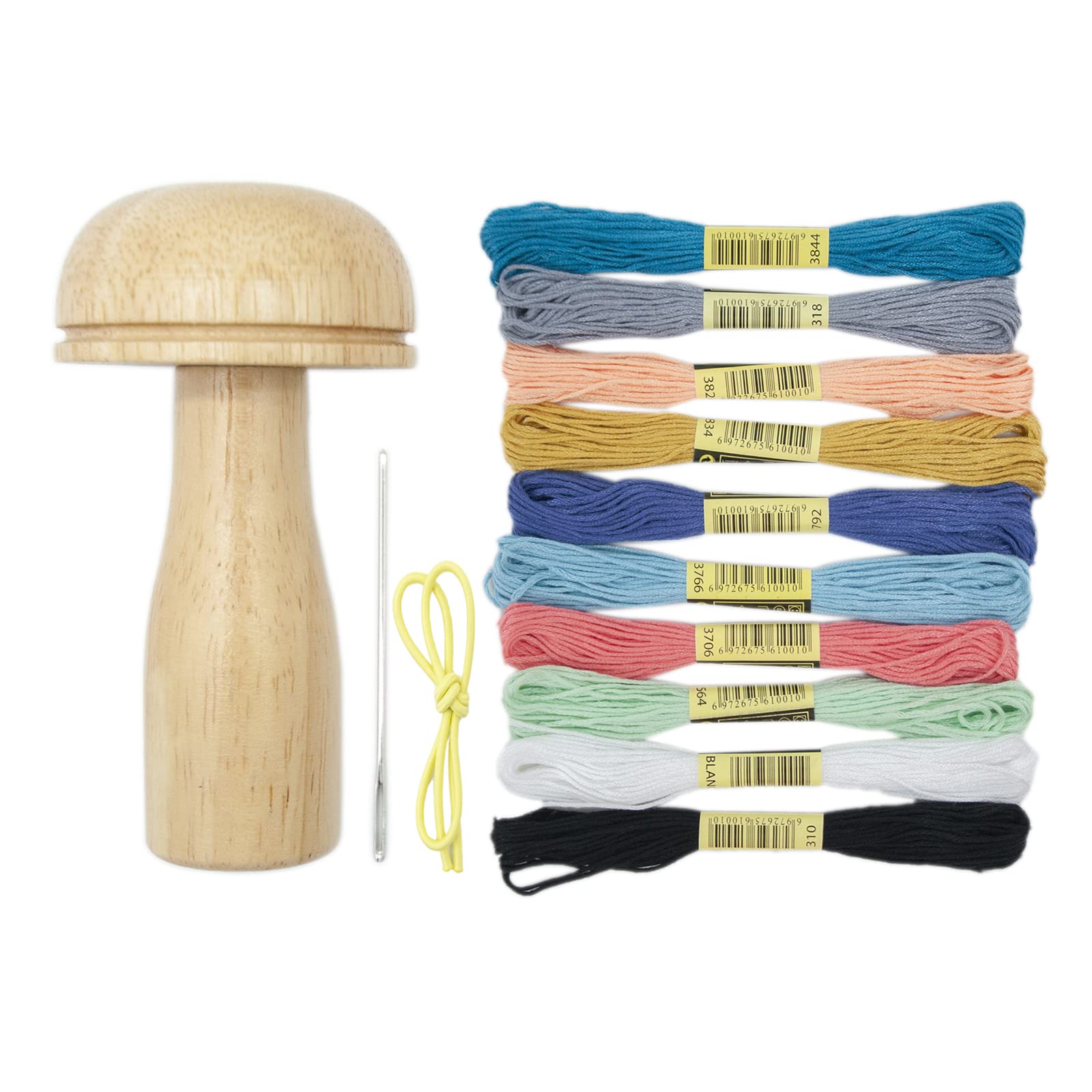 Darning Set with Mushroom Shape Wooden Darner Sewing Tool Kit for Socks Pants Sweaters Supplies Mushroom Wooden Tool Repair Make Mending with Set