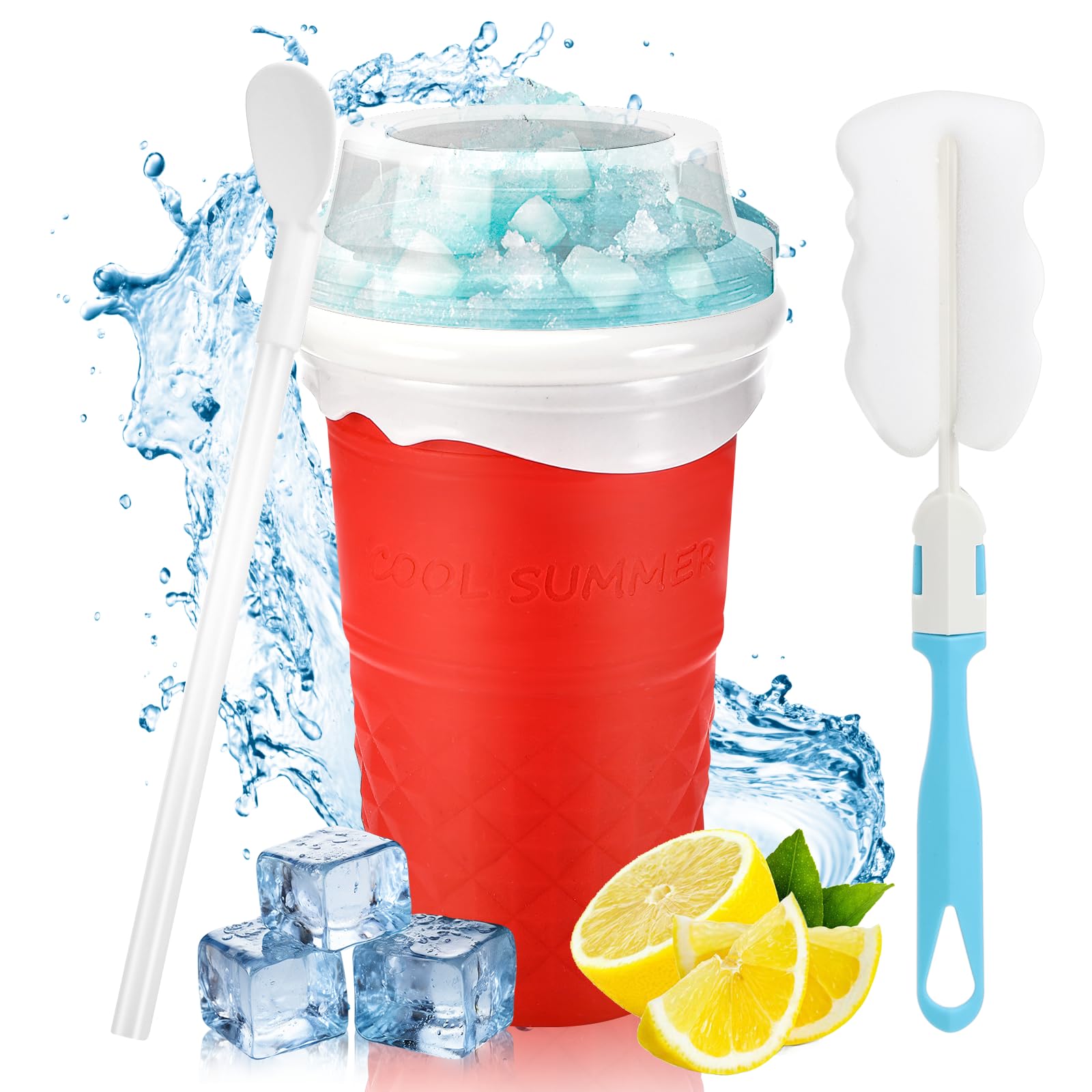 Slushy Maker Cup, Macchina per Granita In Silicone, Con Cannuccia E Cucchiaio 2 In 1, Frozen Magic Squeeze Cup In Silicone, Per I Frullati Fatti In Casa(rosa)