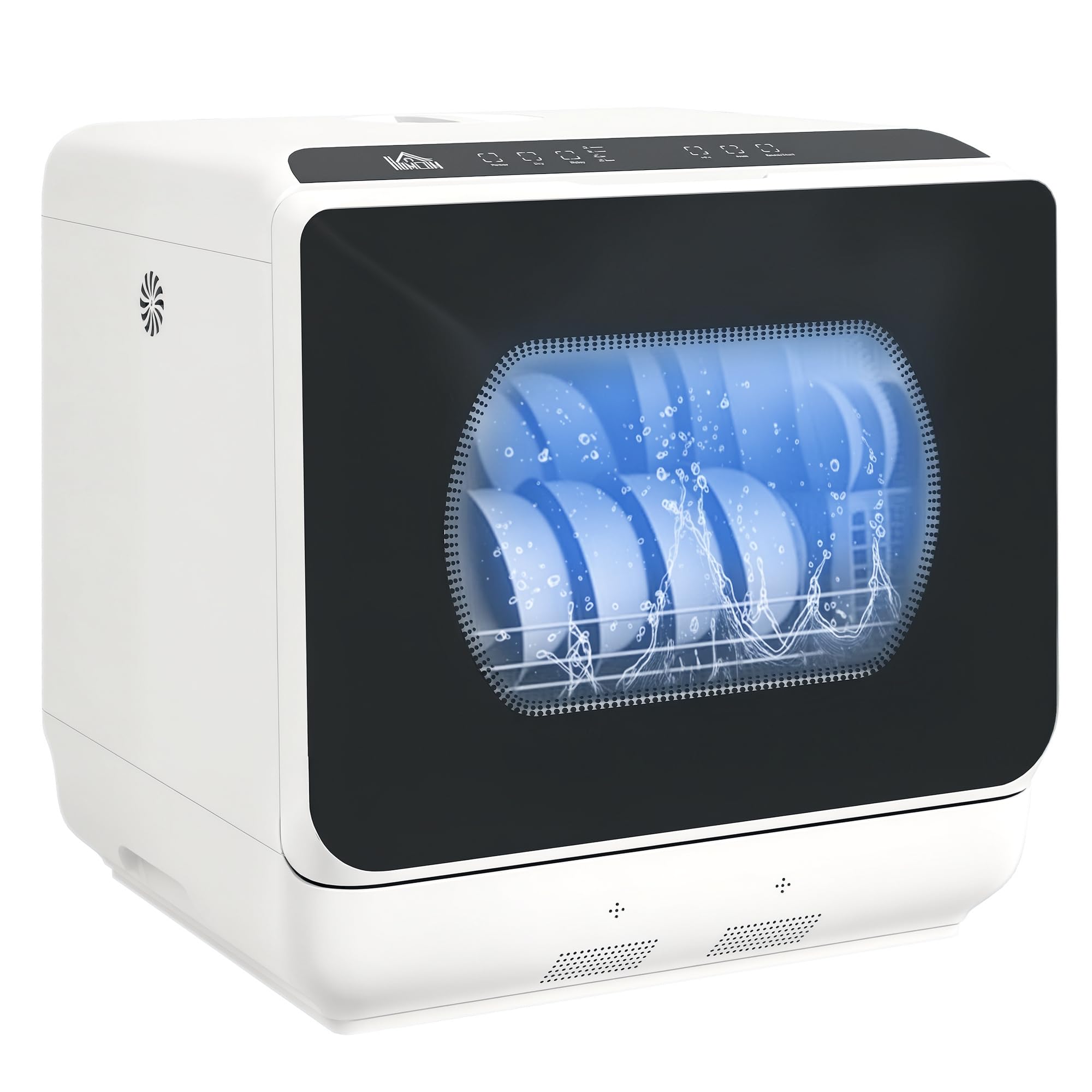 HOMCOM Mini lavastoviglie, lavastoviglie da tavolo, 5 programmi, doppia alimentazione dell'acqua e modalità di lavaggio della frutta, serbatoio dell'acqua da 6 L, comandi a sfioramento, display LED,
