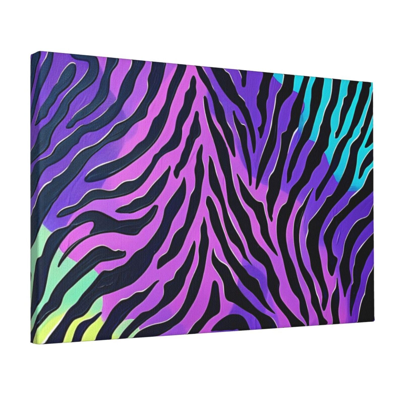 YKLJG Purple Blue Green Camouflage Zebra Stripes Printed Wall Art Canvas Prints 45x30 CM Wooden Framed Picture Painting Artwork for Bedroom Kitchen Home Office Decor