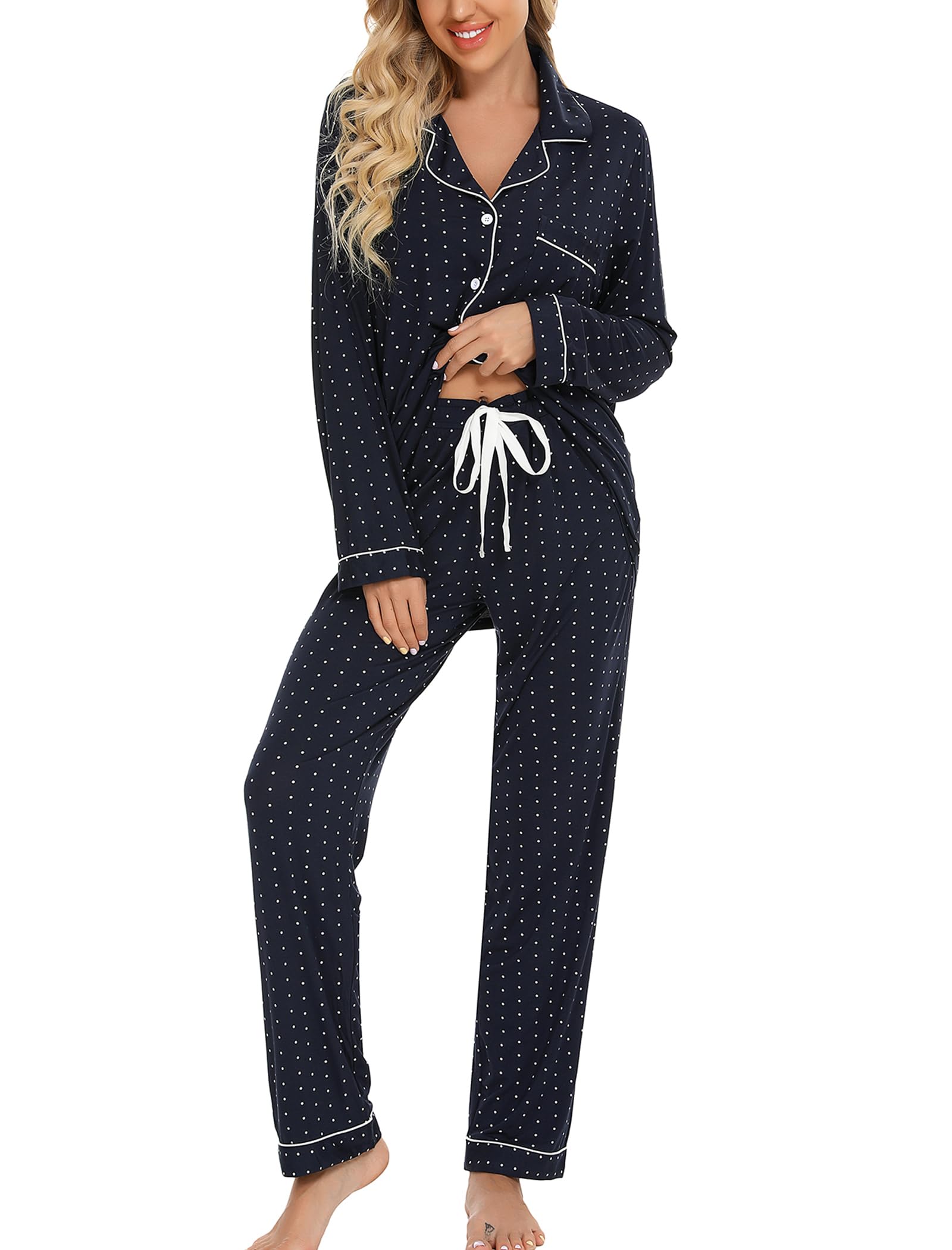 Leikar Womens Button Down Pajama Sets Long Sleeve Shirt And Pajama Pants Soft Pjs Lounge Sets S