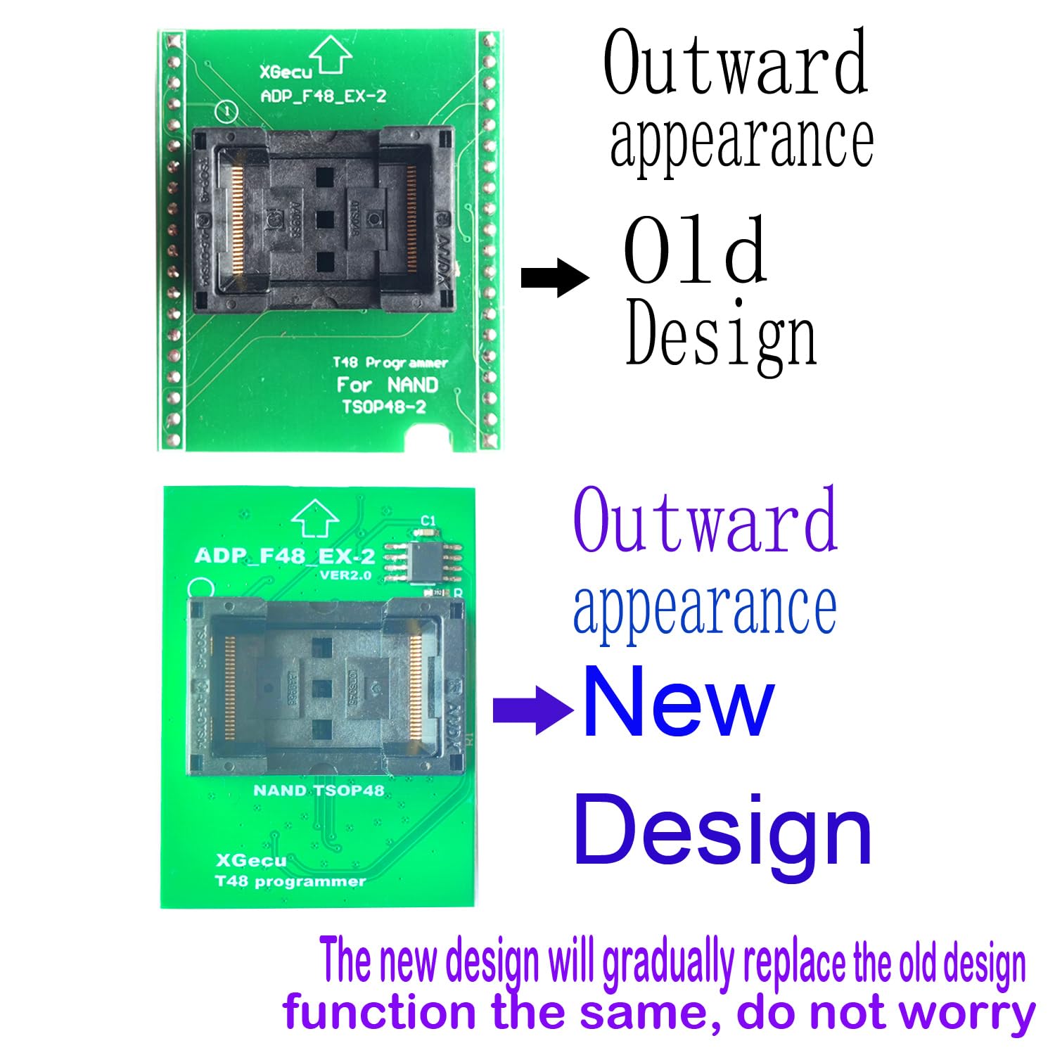 XGecu NAND TSOP48-2 Adaptateur NAND Flash à utiliser uniquement T48 (TL866-3G) Programmer ADP_F48_EX-2 ic chip Socket