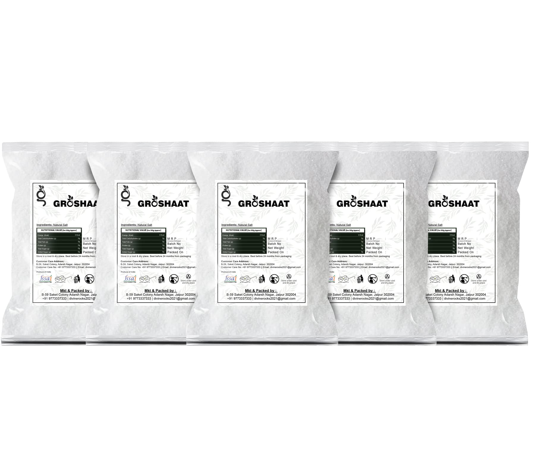 Groshaat Sambhar lake Natural Salt (White Salt/Table Salt) - 1Kg (Pack of 5) - Image 2 thumbnail