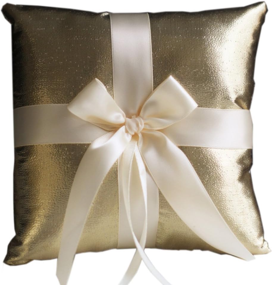2 BASKETS & 1 PILLOW of Alex Emotions | Gold Collection | Gold Ivory Wedding Ring Pillow & Flower Girl Basket Set