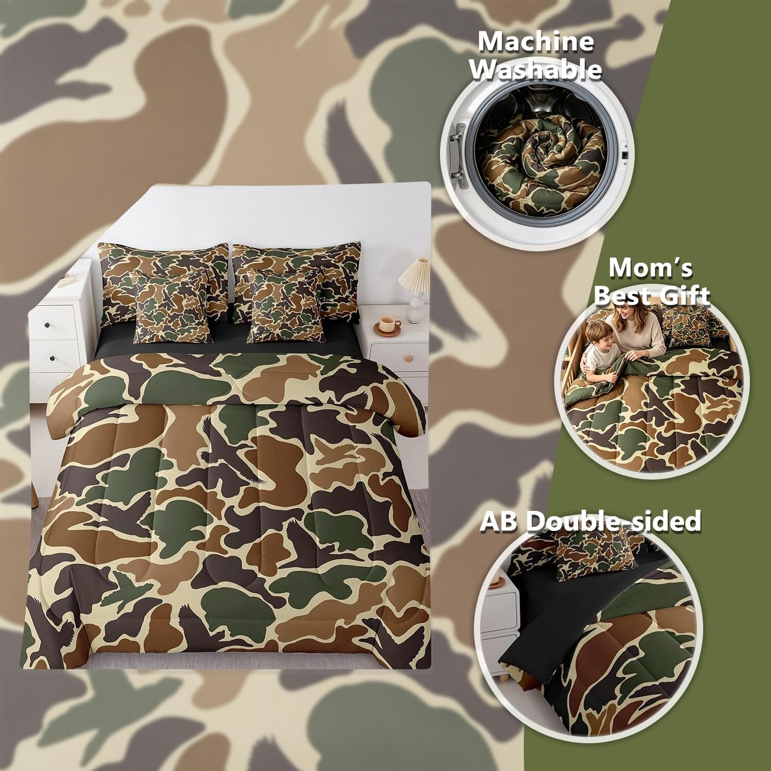 Feelyou Camo Duck Comforter Set Full Size Bed in a Bag