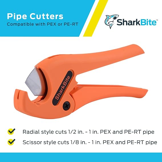 SharkBite Pipe Cutter Tool, Cuts 1/4 to 1 Inch Pipe, Orange Handles, Plumbing Fittings, PEX, PE-RT, U701