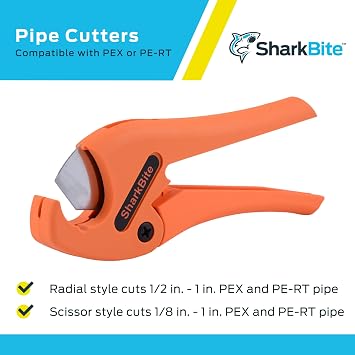 SharkBite Pipe Cutter Tool, Cuts 1/4 to 1 Inch Pipe, Orange Handles, Plumbing Fittings, PEX, PE-RT, U701