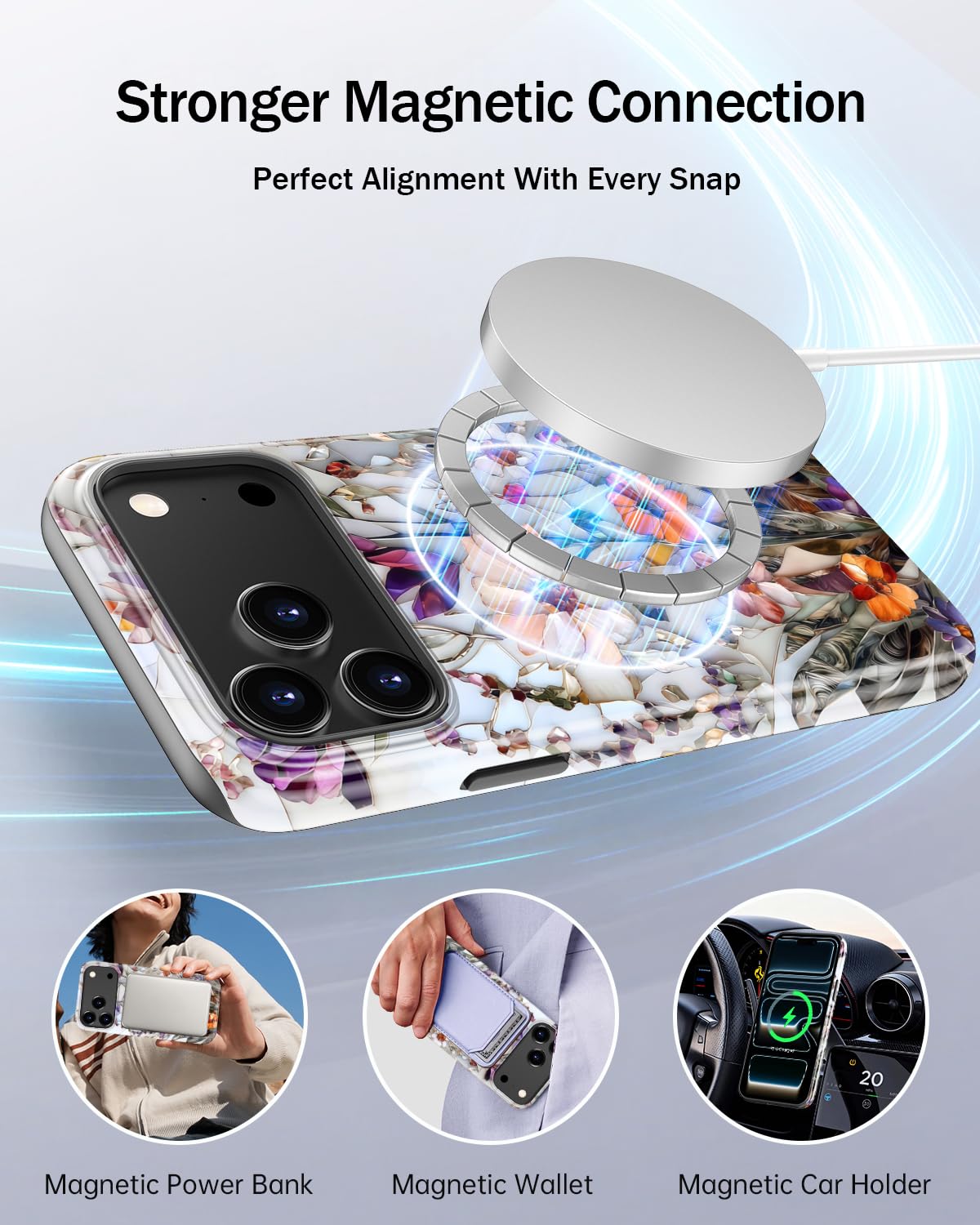 Goodon for iPhone 17 Pro Max Case Cute, Preppy Floral Design,Slim Silicone Protective Hard Cover, Wireless Charging Compatible Aesthetic Glossy Y2K Phone Cases for Women Girls, Marbled Floral Veins — view 3
