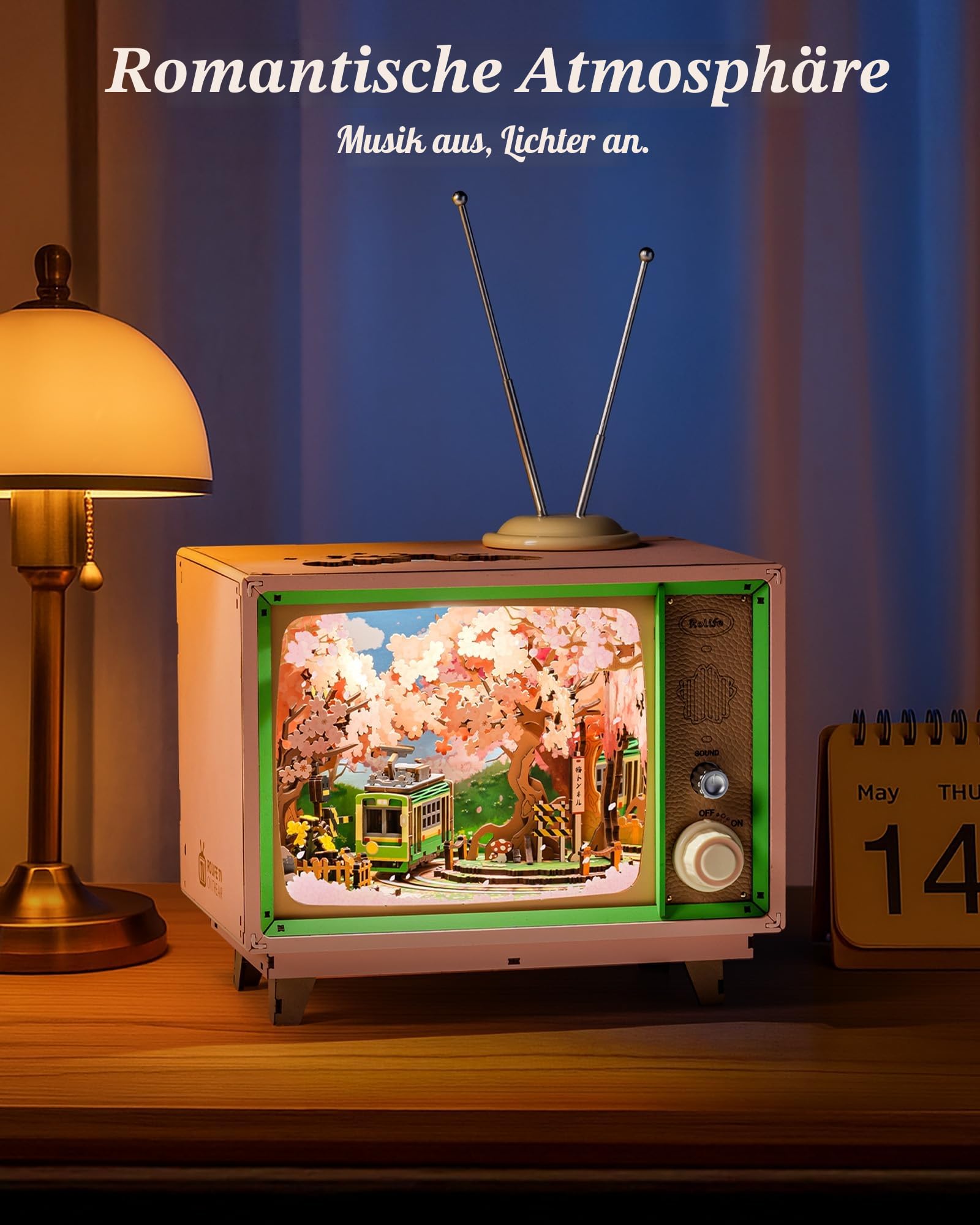 Rolife Modellbausatz Spieluhr Sakura Traumreise DIY Miniatur Haus Kit mit Kirschblüten Szene Holz Puppenhaus zur Deko für Zuhause und Bücherregal Geburtstagsgeschenk für Sie