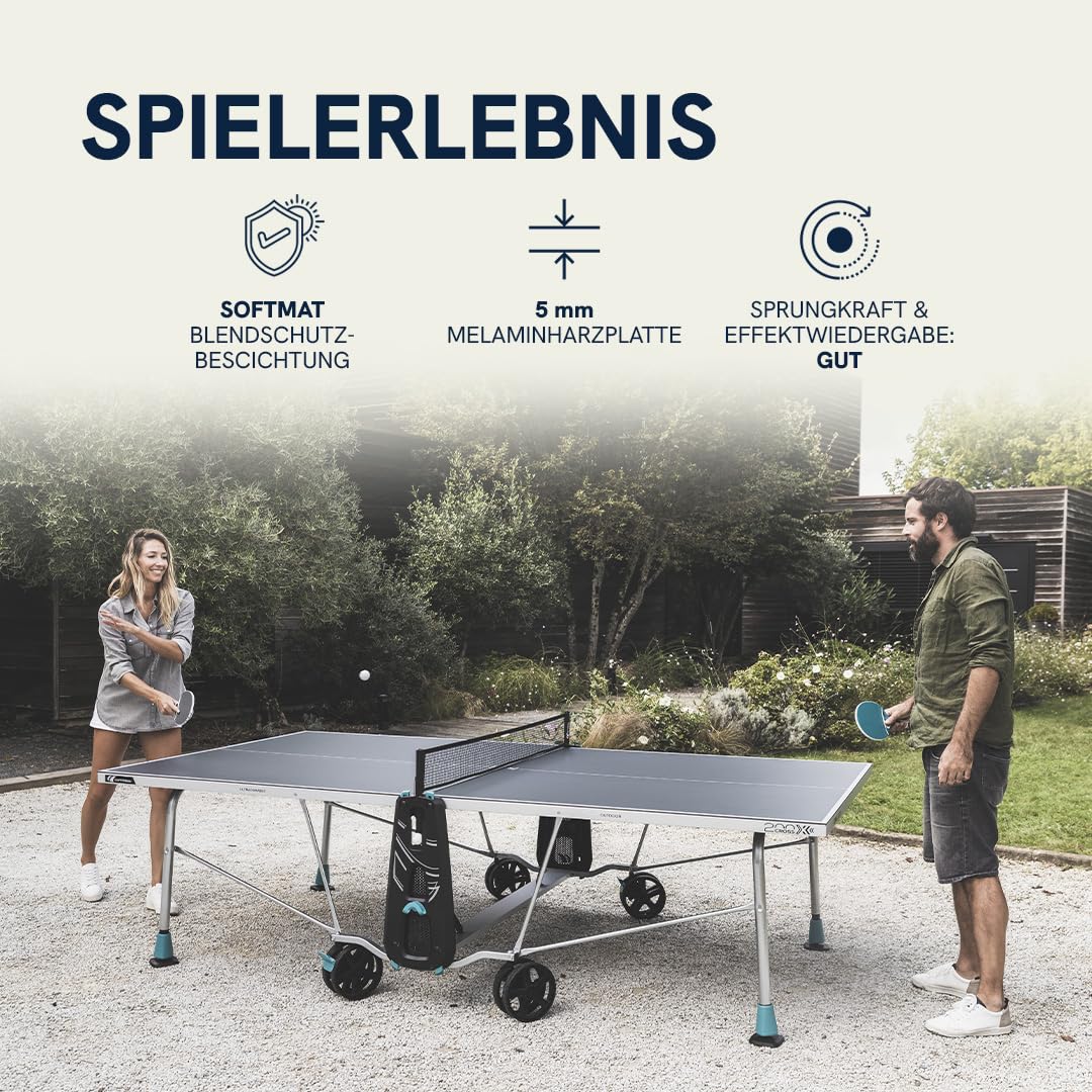 CORNILLEAU 200x - Outdoor Tischtennisplatte - Klappbar - Wetterfest - 5 mm Melaminharzplatte -Tischtennistisch für draußen - Turniermaße - Blau oder Grau