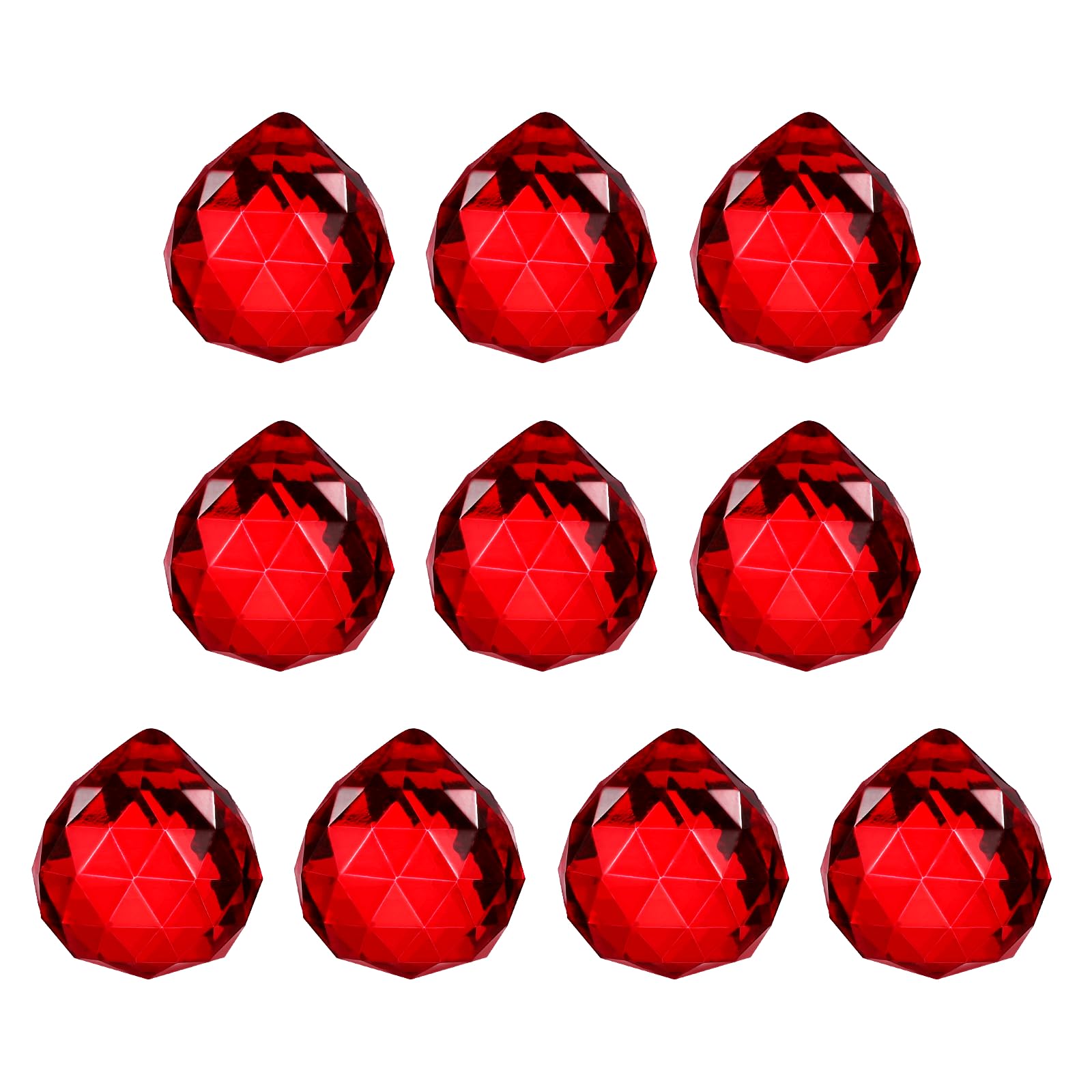 YELARXI Crystal Ball Prisms, Sun Catcher Hanging Prism Sun Catcher Pendant 33mm / 1.3Inch & 10 Pack & Red-Fitting for (Outdoor/Indoor/Windows/DIY Decor/Feng Shui/Chandelier)