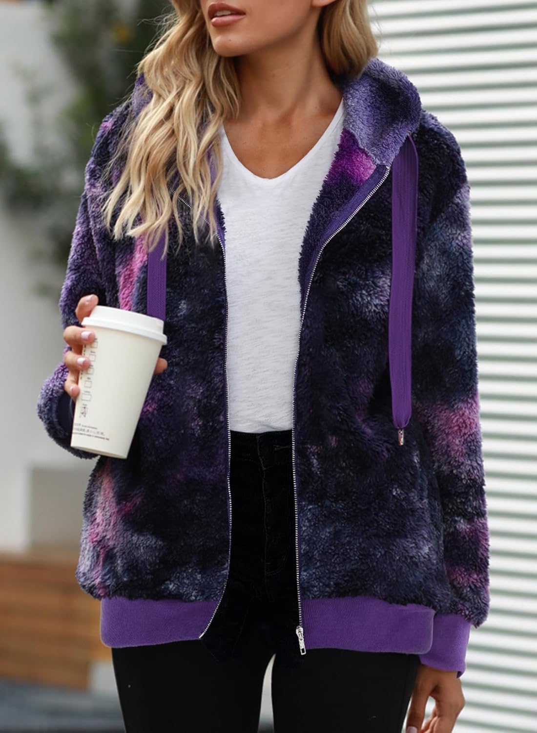 Nirovien Womens Sherpa Jacket Fuzzy Zip Up Hoodie Oversized Fleece Jackets Fluffy Coat with Pockets