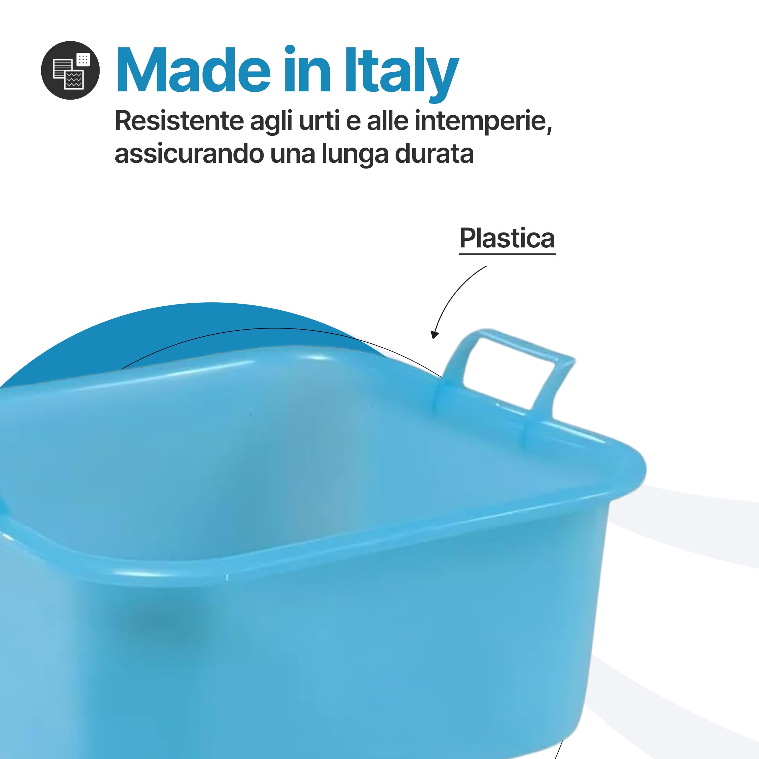 Tomaino - Bacinella Rettangolare Grande in Plastica Rigida 10 litri - Portabiancheria Multiuso per Casa e Lavaggio Panni Cane - Catino per Bucato