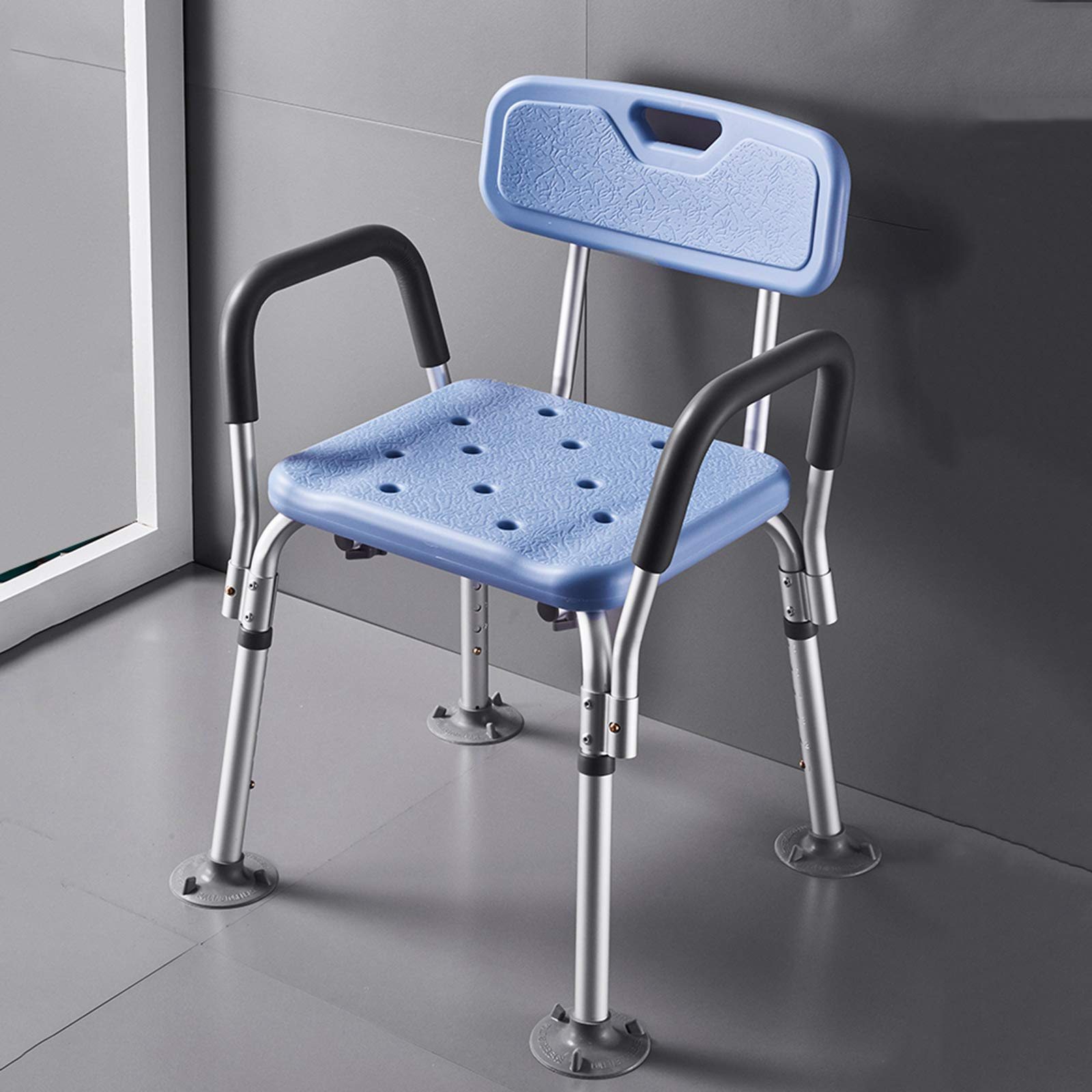 Silla de ducha para ancianos, asiento de altura ajustable resistente con brazos, respaldo y seguridad antideslizante, capacidad de carga de 150 kg, ayuda a personas mayores y discapacitados, taburete