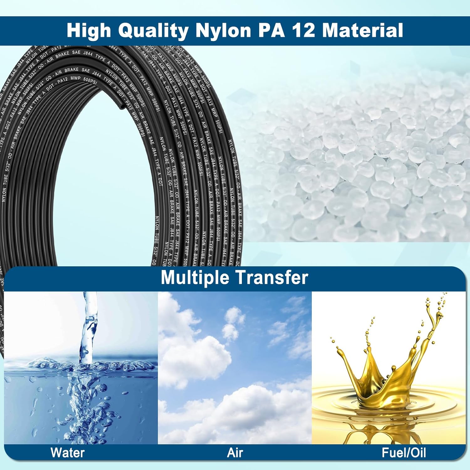 35FT 5/32 DOT Air Line SAE J844 PA12 Nylon Air Hose with Cutter 5/32” OD Pneumatic Tubing DOT Approved 5/32 Air Brake Hose for Air Suspension Kit Truck Trailer Brake System & Fluid Transfer 11m