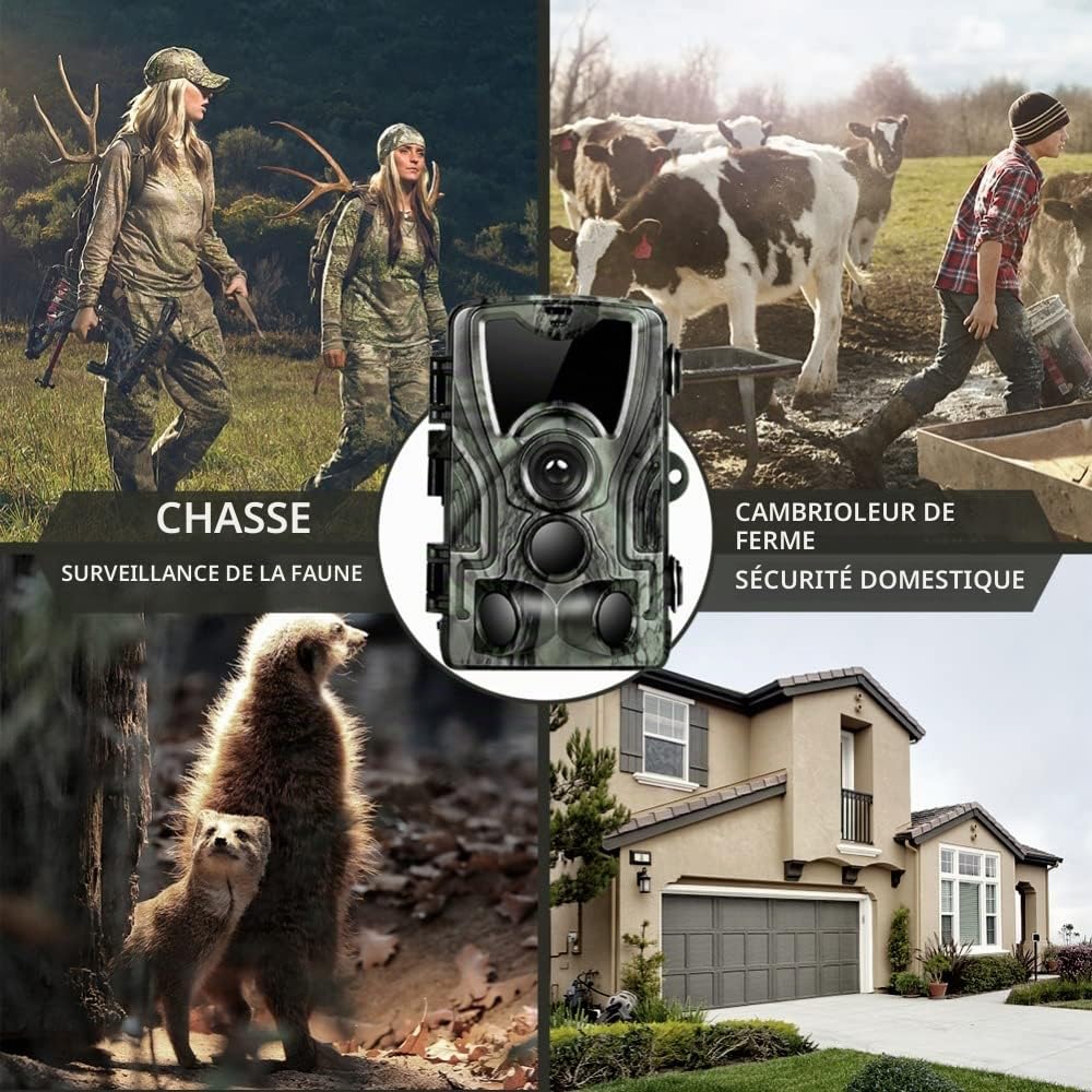 Caméra de Chasse avec 2PCS 5000mAh Lithium Batterie Rechargeable, Trail Caméra 20MP 1080P Sécurité No Glow Vision Nocturne Infrarouge Invisible activé, 0.3s Vitesse de Déclenchement