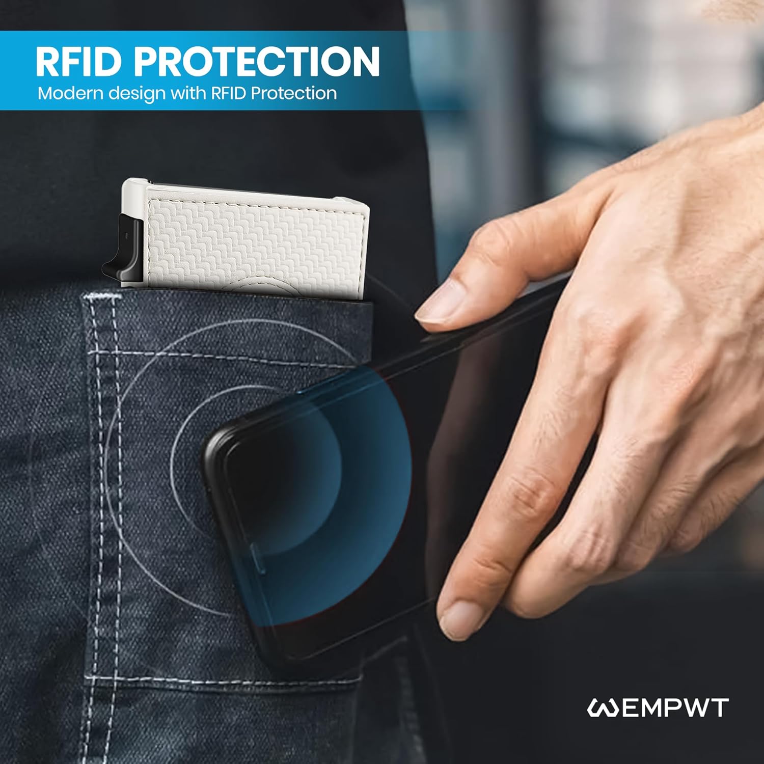 Mens Minimalist Smart Wallet with AirTag Holder, Carbon Fiber, RFID Blocking, Slim, 1-12 Card Capacity, ID Window, Cash Slot (AirTag Wallet, White) - Image 6