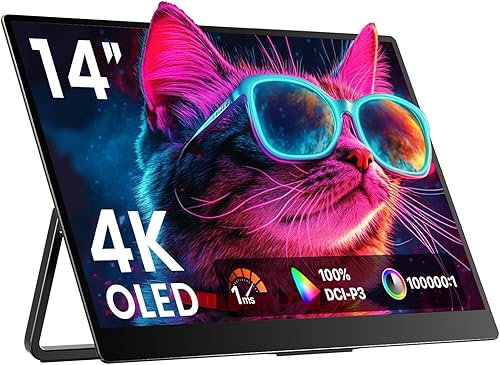 Monitor portátil de 14" 4K 3840X2400 100000:1 100% DCI-P3 60Hz OLED HDMI USB-C Monitor de viaje para laptop, MacBook, PC, Surface PS5 Xbox, pantalla