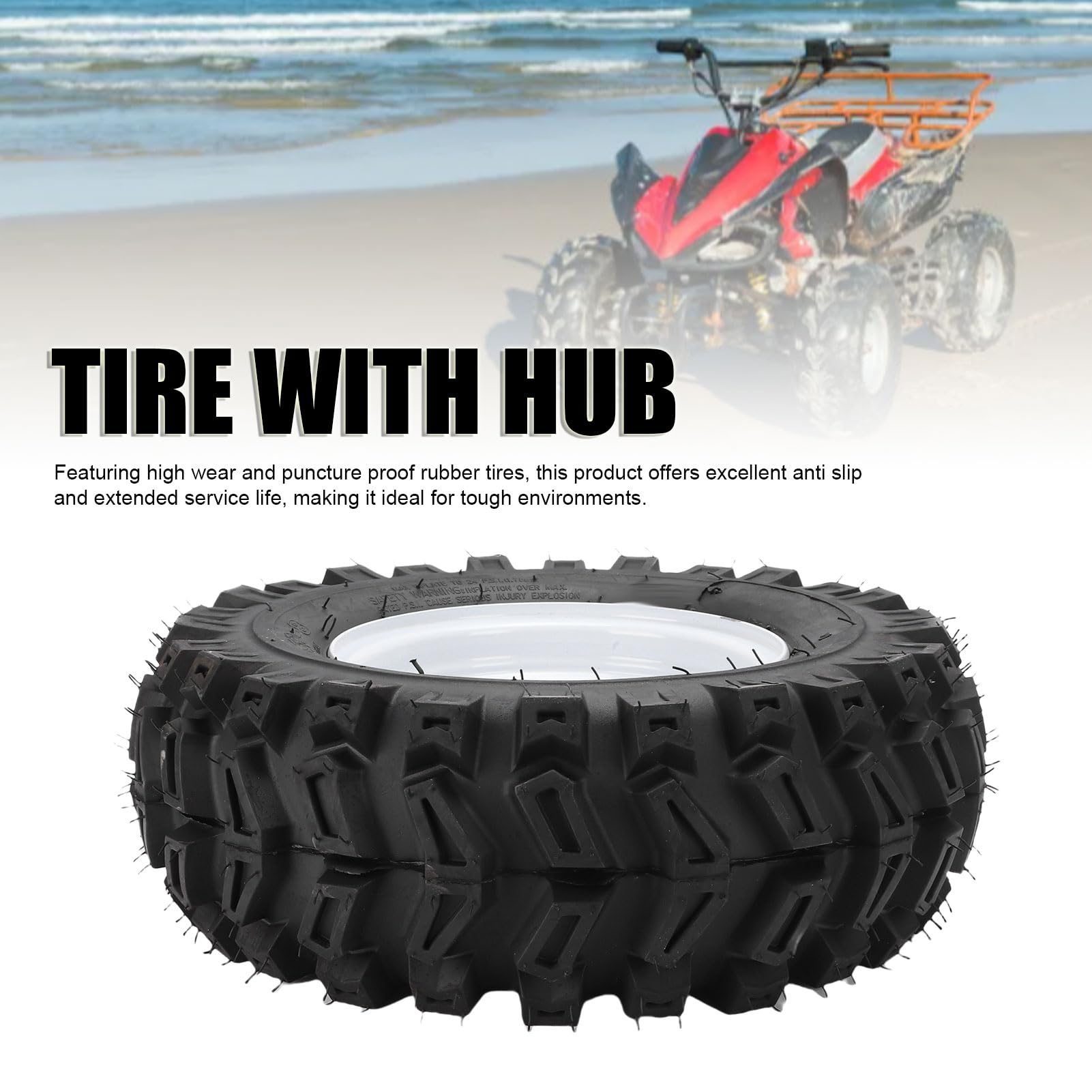 Tbest Neumáticos 16 X 6.50-8, Neumáticos 16x6.50-8 en Llanta con Buje Rueda de Estabilidad Todo Terreno Resistente para ATV UTV Go Kart Vehículo Agrícola Cortacésped