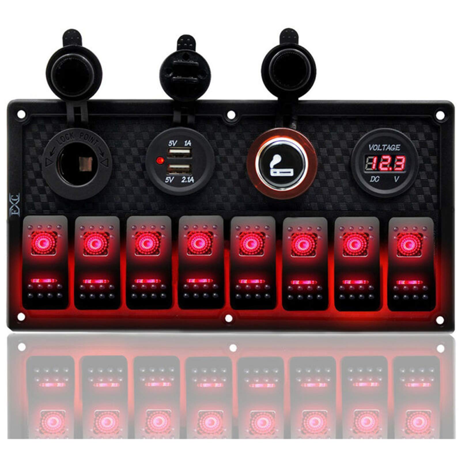 KAOLALI Pannello di Interruttori Basculanti, Pannello Interruttori con 8 interruttori Presa Accendisigari 12V / 24V per Auto Barca e Marina