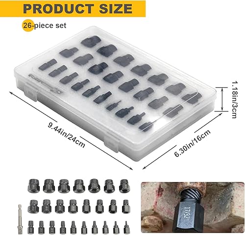 Miniatura 3 de Screw Extractor Set, 26PCSSet Carbon Steel Bolts Easy Out Extractor Kit, Hex Head Multi-Spline Tap Socket, Stripped Screw for Removing Broken Studs