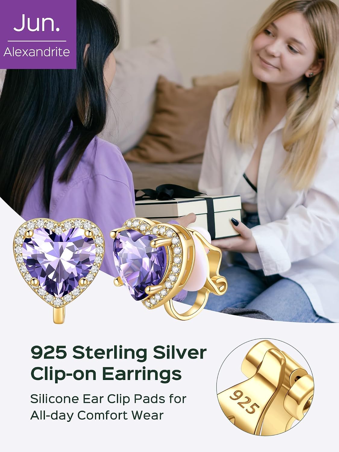 ChicSilver Clip On Earrings Women Hypoallergenic 925 Sterling Silver Birthstone Earrings for Women's Clip-on Earrings