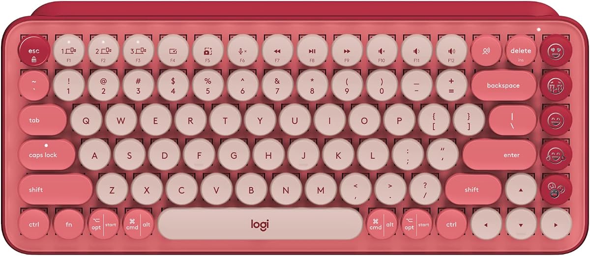 Teclado mecánico inalámbrico POP Keys con teclas Emoji - Rosa | Teclas emoji personalizables, diseño compacto y duradero, conectividad Bluetooth o USB, compatible con múltiples dispositivos y múltiples sistemas operativos