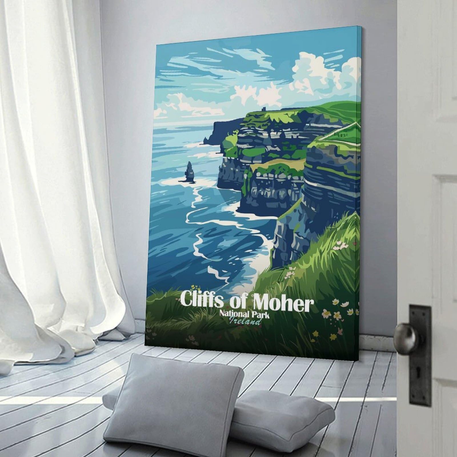 Junmoney Cliffs of Moher National Park Ireland Hanging Wall Art 20x30inch(50x75cm), for New Homes, Bedrooms Or Workspaces, Thoughtful Wall Decor for Art Lovers