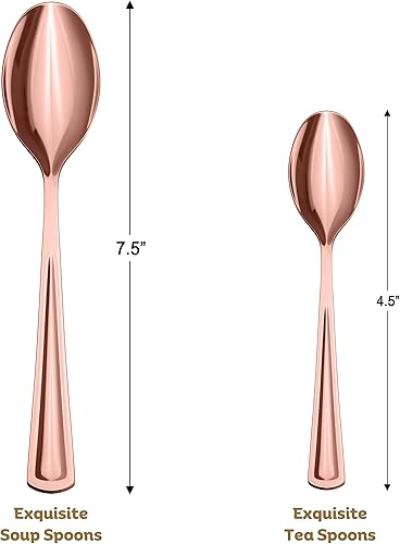 Miniatura 2 de Paquete de 120 cucharas de plástico color oro rosa resistentes, cubiertos desechables de oro rosa, cubiertos de plástico de oro rosa, cucharas de