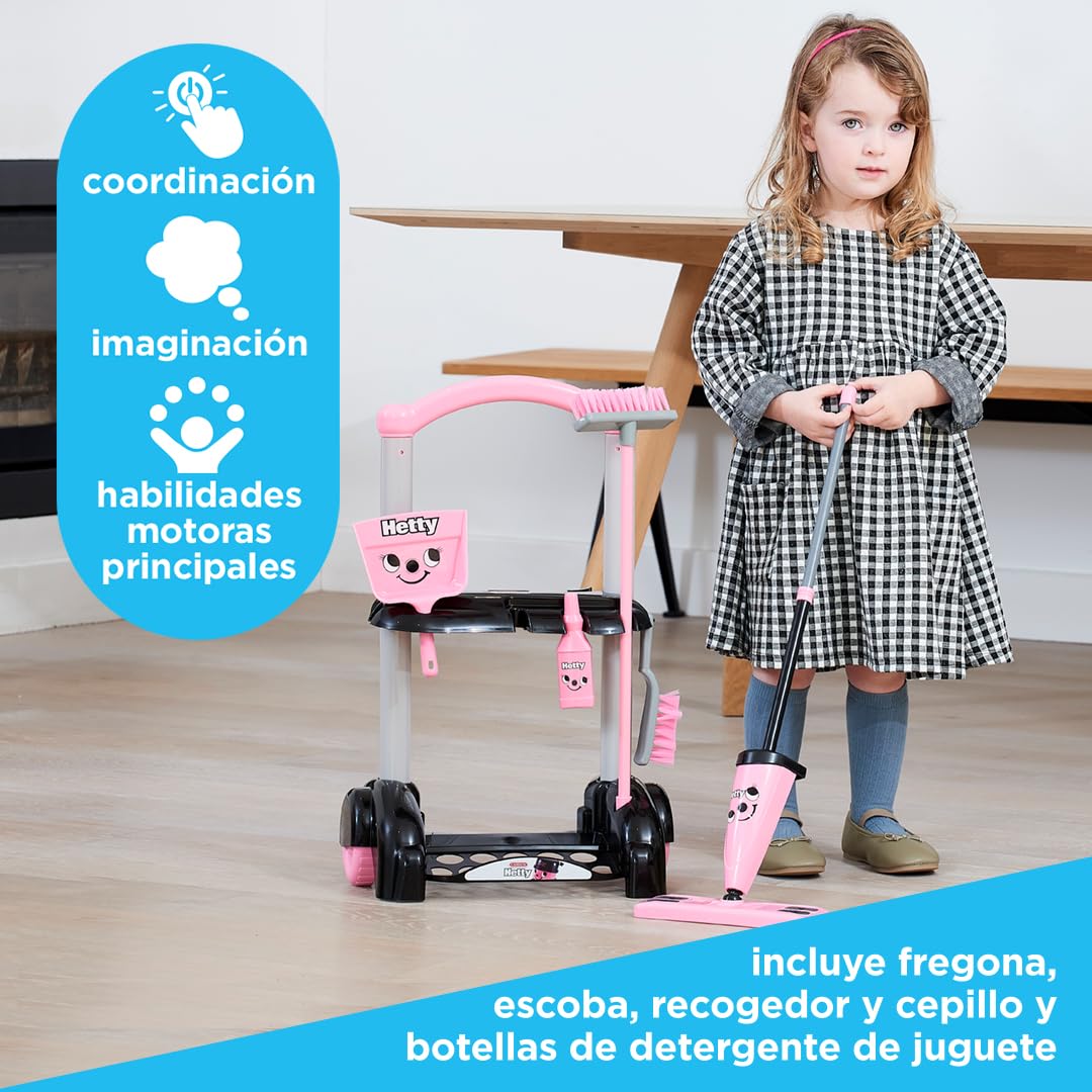 Casdon Juguetes Henry and Hetty. Aspiradora Hetty. Aspiradora de Juguete Rosa Que Funciona de Verdad con Accesorios. Set de Limpieza Infantil. Edad: 3+ años