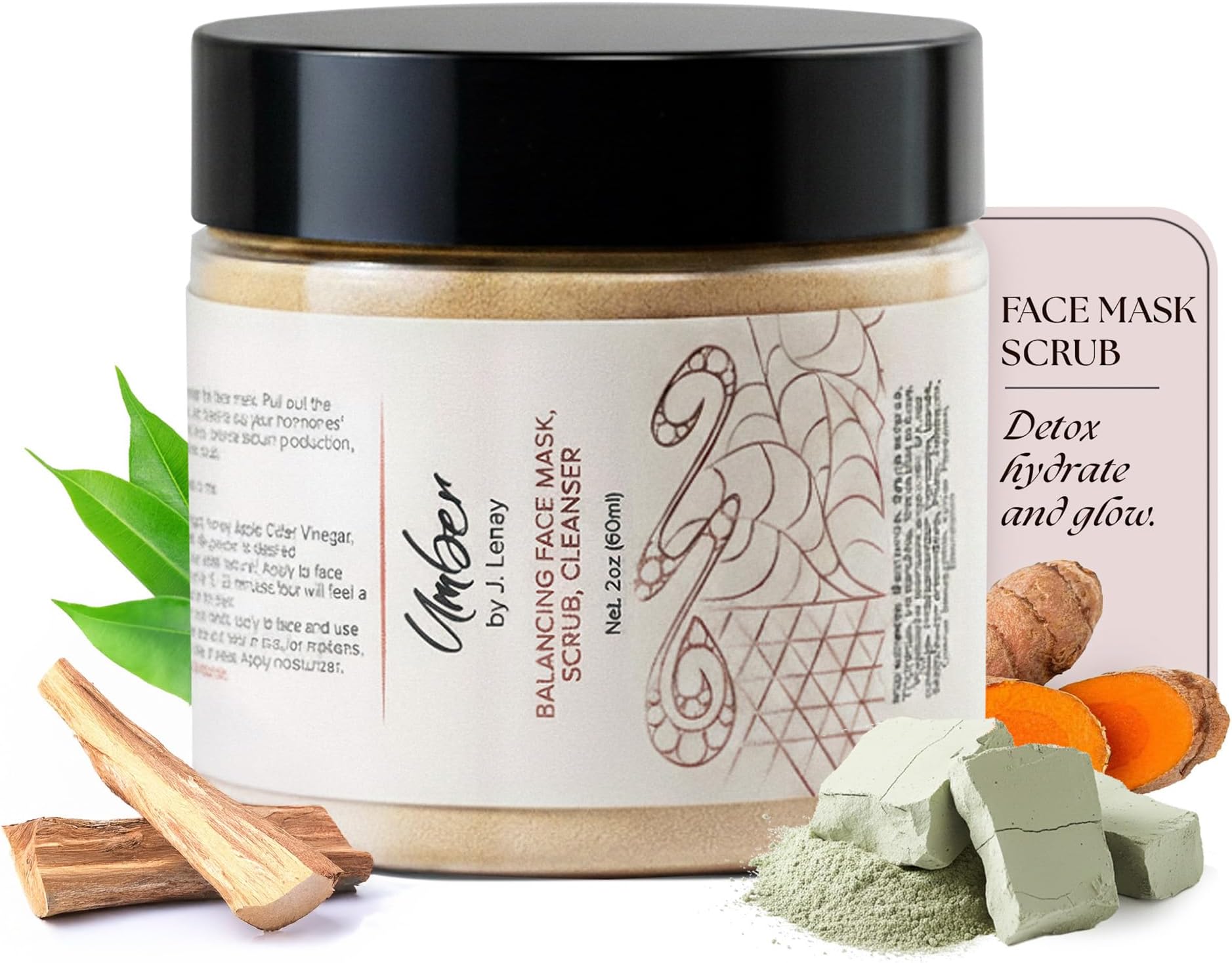 Umber by J 3-in-1 Balancing Face Mask Skincare – Detox Clay Face Mask, Scrub & Cleanser with Bentonite & Turmeric – Exfoliating & Pore Cleansing Masks for Blemishes, Dark Spots & Reduce Ingrown Hairs