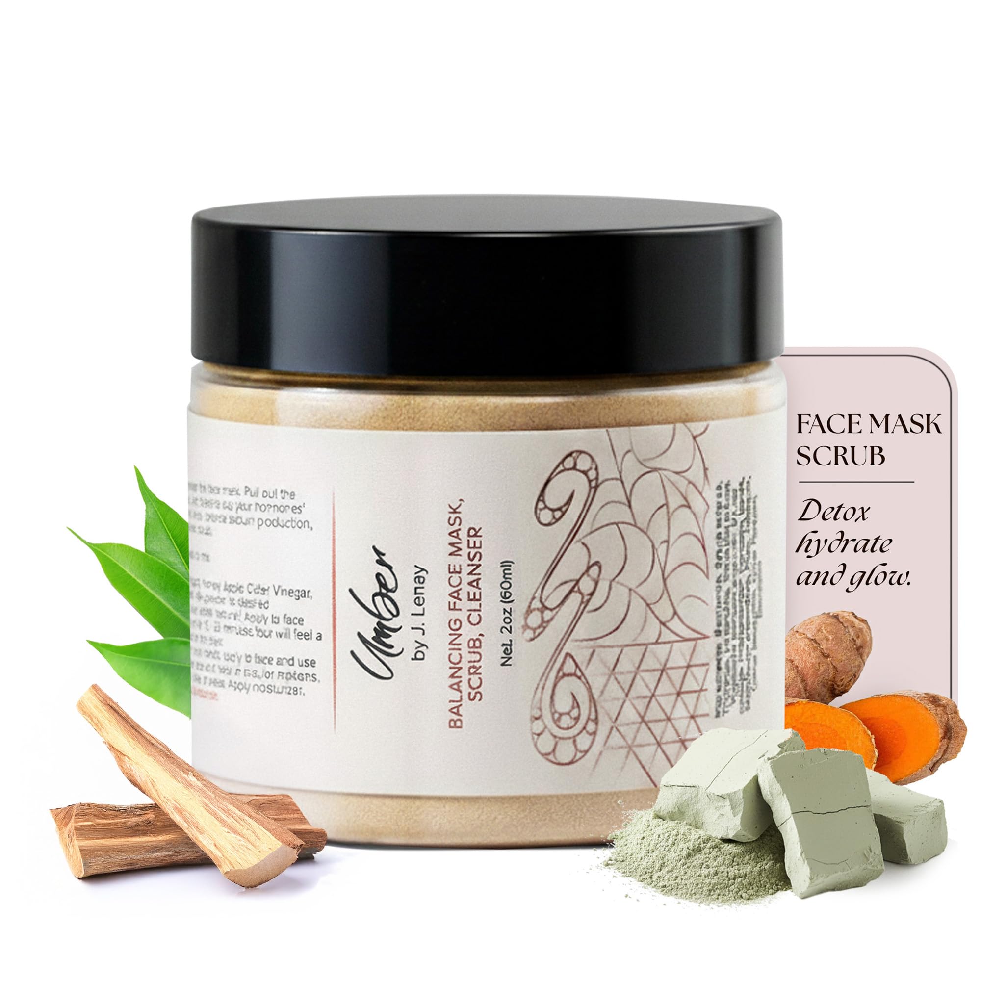 Umber by J 3-in-1 Balancing Face Mask Skincare – Detox Clay Face Mask, Scrub & Cleanser with Bentonite & Turmeric – Exfoliating & Pore Cleansing Masks for Blemishes, Dark Spots & Reduce Ingrown Hairs