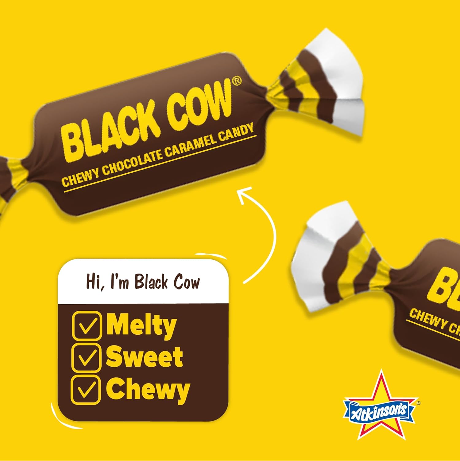 Atkinson's Black Cow - Chewy Chocolate Caramel Candy - Made with Real Chocolate - Gluten Free, Kosher - 1.5 oz. Single Candy Bar - 24 Count Pack