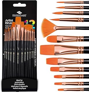 12 Pinsel Set, Pinsel Kunst Set für Acryl Öl Aquarell Gouache, Brush Set für Anfänger, Kinder, Künstler
