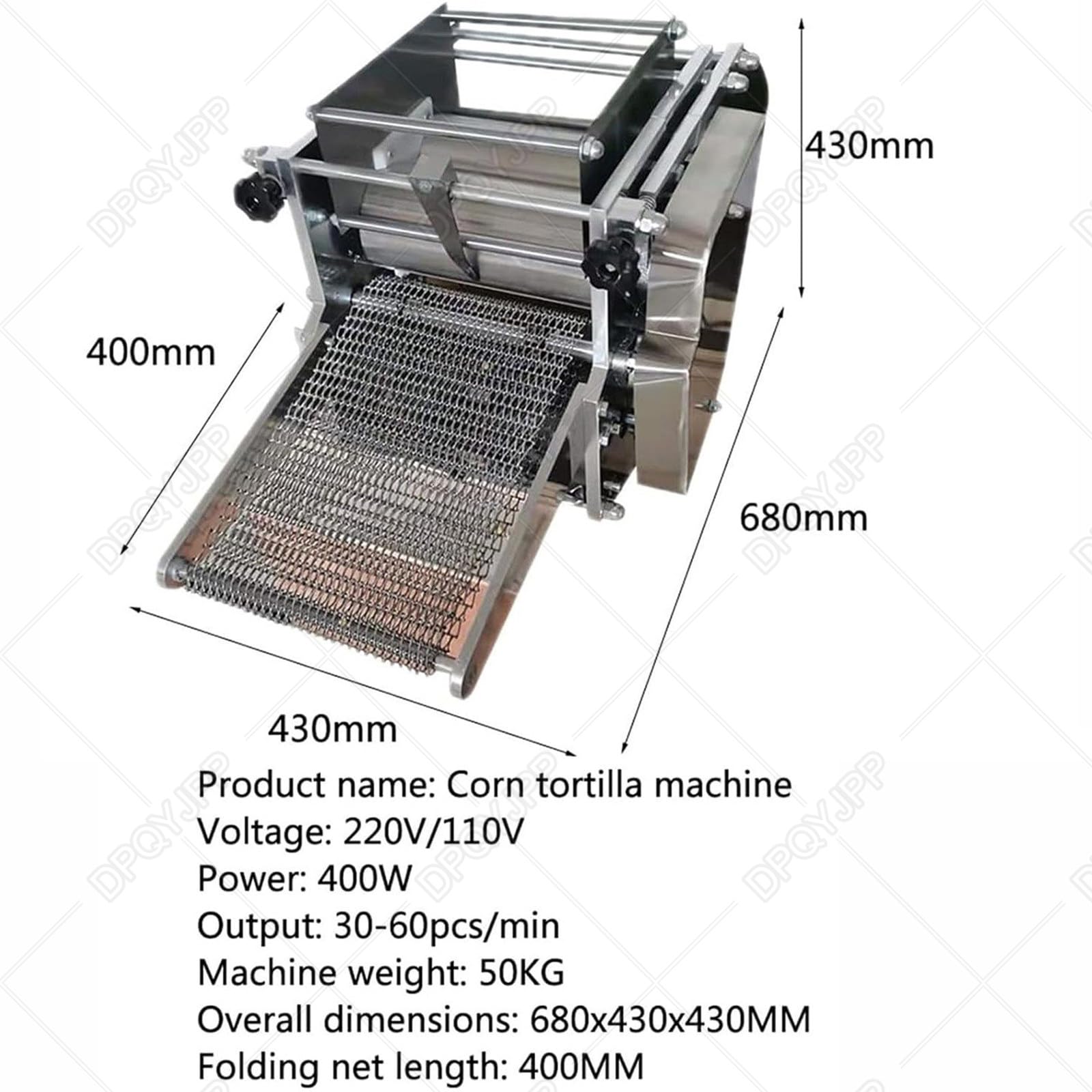 Maszyna do robienia tortilli, podwójne talerze nieprzywierające, regulowana grubość 1-5 mm, idealna do użytku domowego i komercyjnego, produkuje 1500-2000 taco kukurydzianych na godzinę