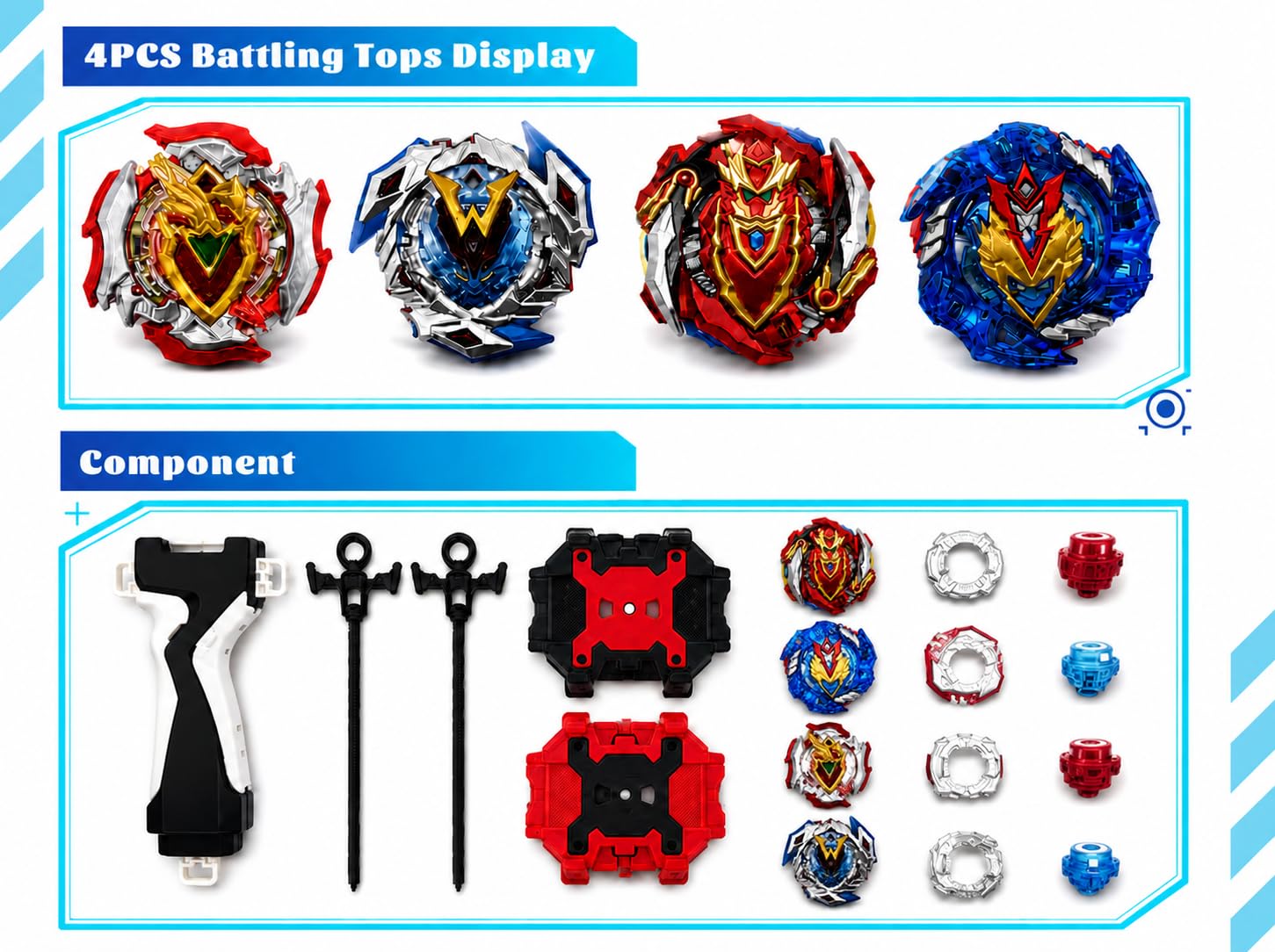 Valkyrie&Achilles 4in1 Bey Toupie avec Boîte, Metal Fusion Blade Gyro de Combat Jouet Set, avec Lanceur Poignée