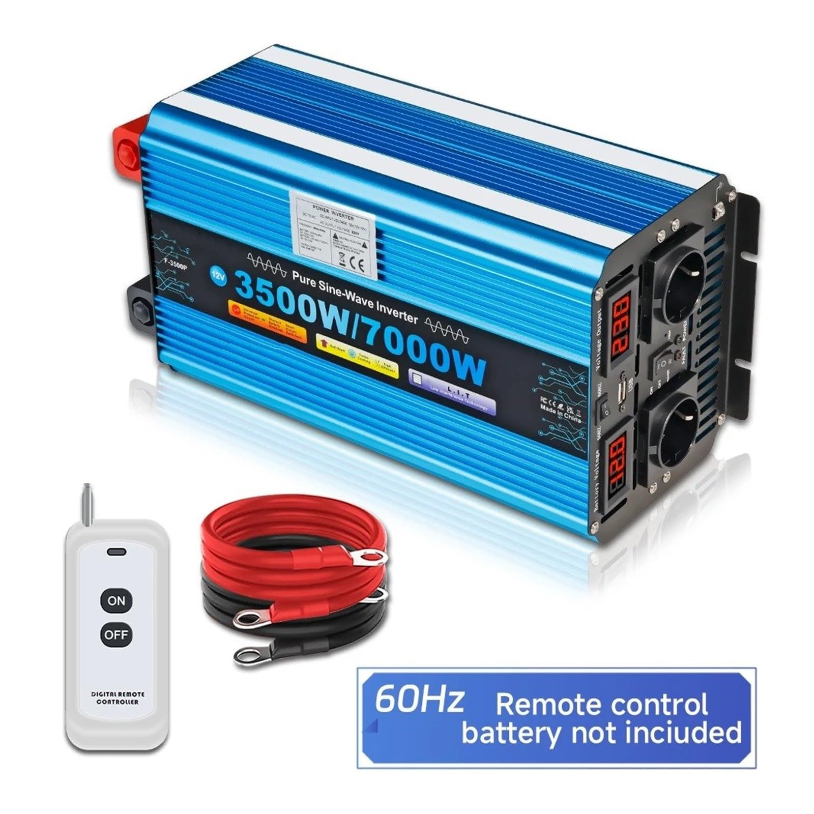 Convertidor Inversor Transformador Inversor Solar De Onda Sinusoidal Pura 5 KW/6 KW/7 KW/8 KW Convertidor Voltaje 12 V/24 V A 220 V Pantalla LED Toma USB Dual(DC12V,5000W EU)