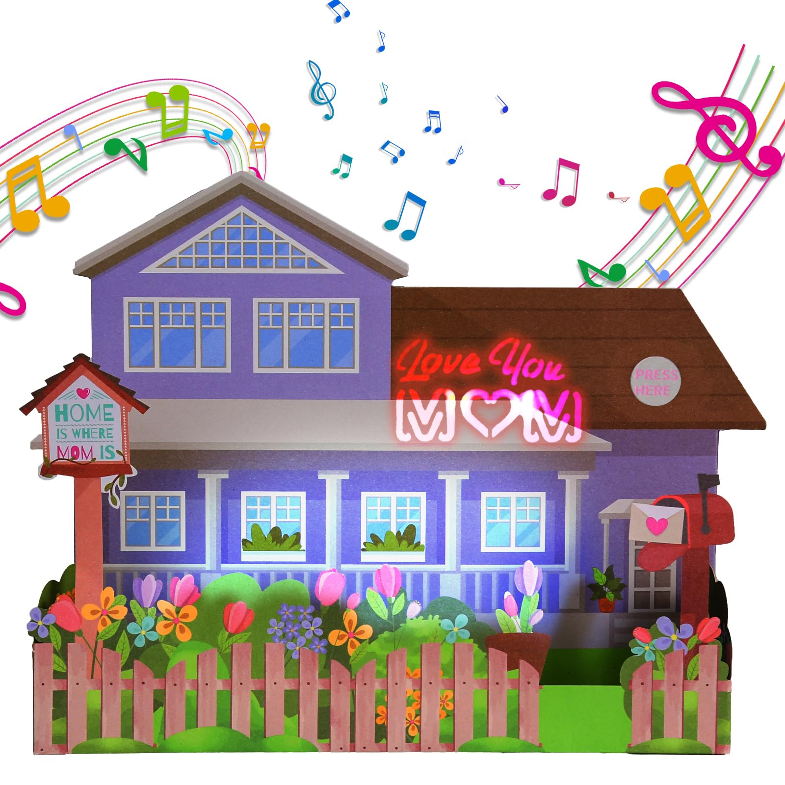 Mother's Day Card, Light and Music 3D Pop up Happy Mother's Day Card, Funny 3D House Pop Up Mother's Greeting Card with Envelope for Daughter Mom Wife Women Sister Daughter in Law