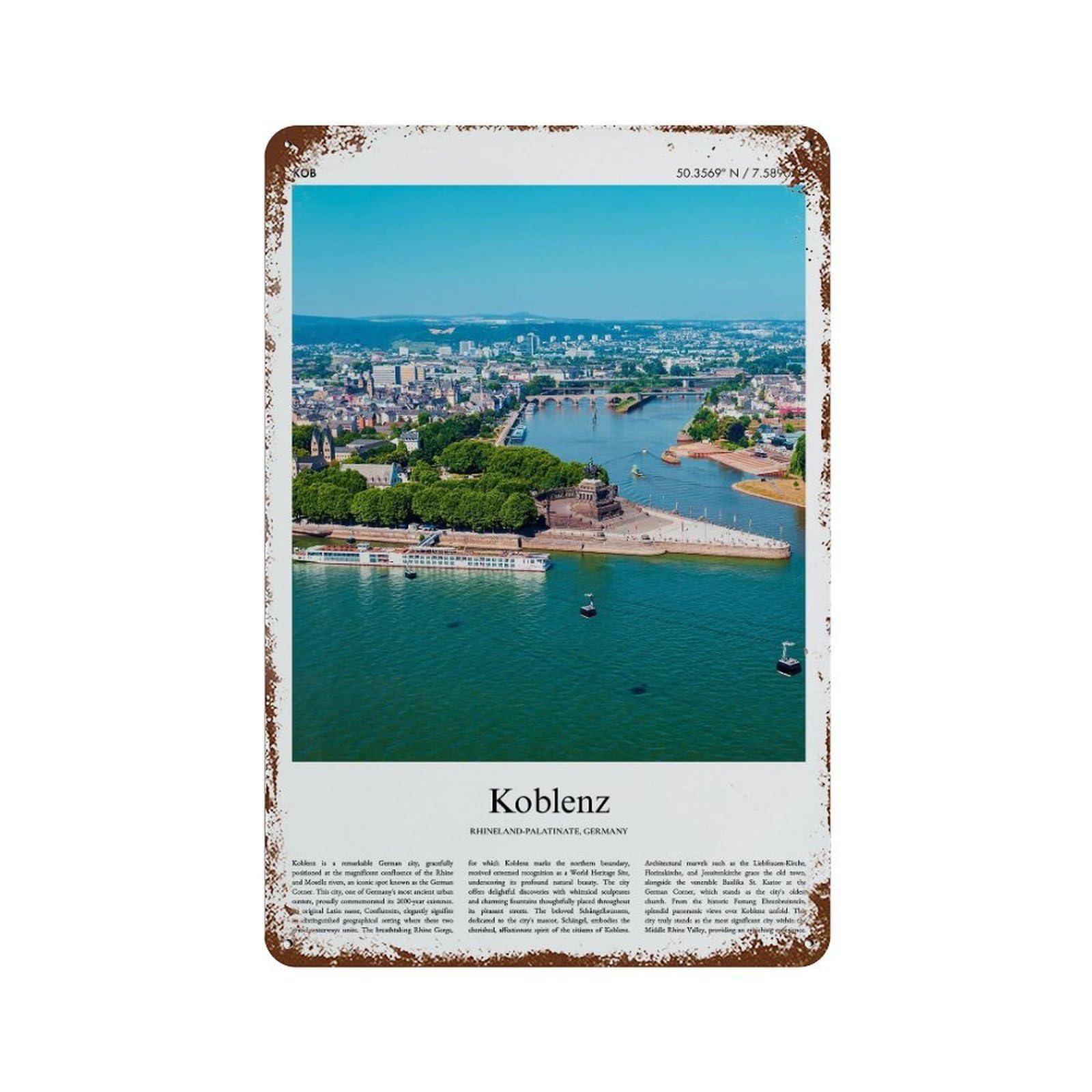xiaoxiaoshen Koblenz Rhineland-palatinate, Germany City Scenery Wall Decor Art Metal Tin Poster Modern Home Decor Art Home Bar Shop Decorations Vintage Sign 30x20cm