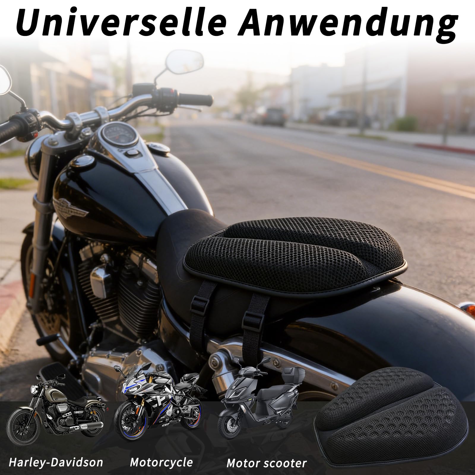 Motorrad Gel Sitzkissen Universal 3D Wabenstruktur Gelkissen Motorrad Struktur Mit Sonnenschirm Abdeckung Atmungsaktive Stoßdämpfung Sitzpolster für Wasserdicht & Sonnenschutzmittel