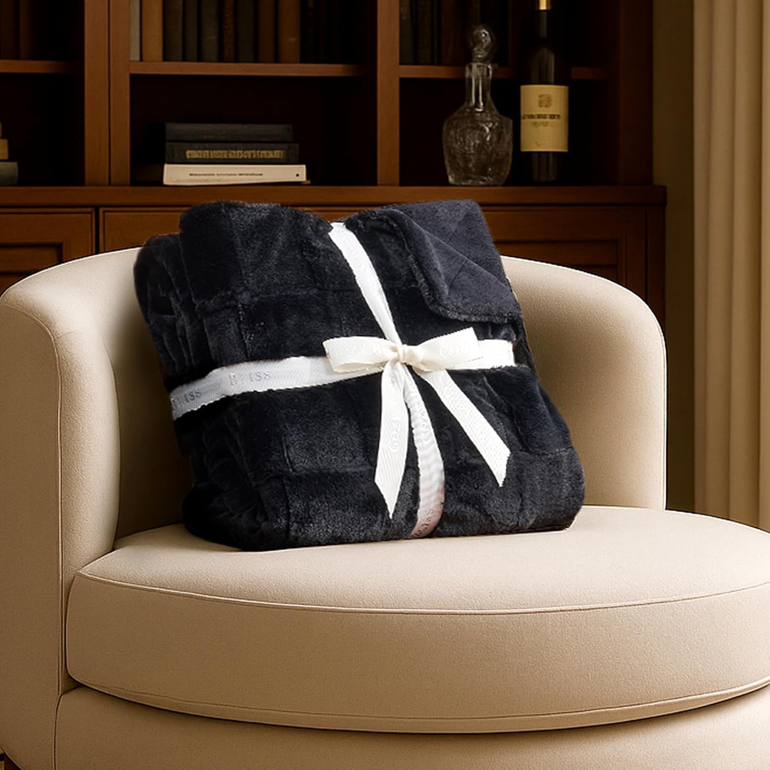 Cozy Bliss Checkered Faux Rabbit Fur Twin Blanket for Bed, Soft Fuzzy Blankets for Women Men, Furry Fleece Throw for Sofa Bedroom Living Room (60 * 80 Inches Black) - Image 5