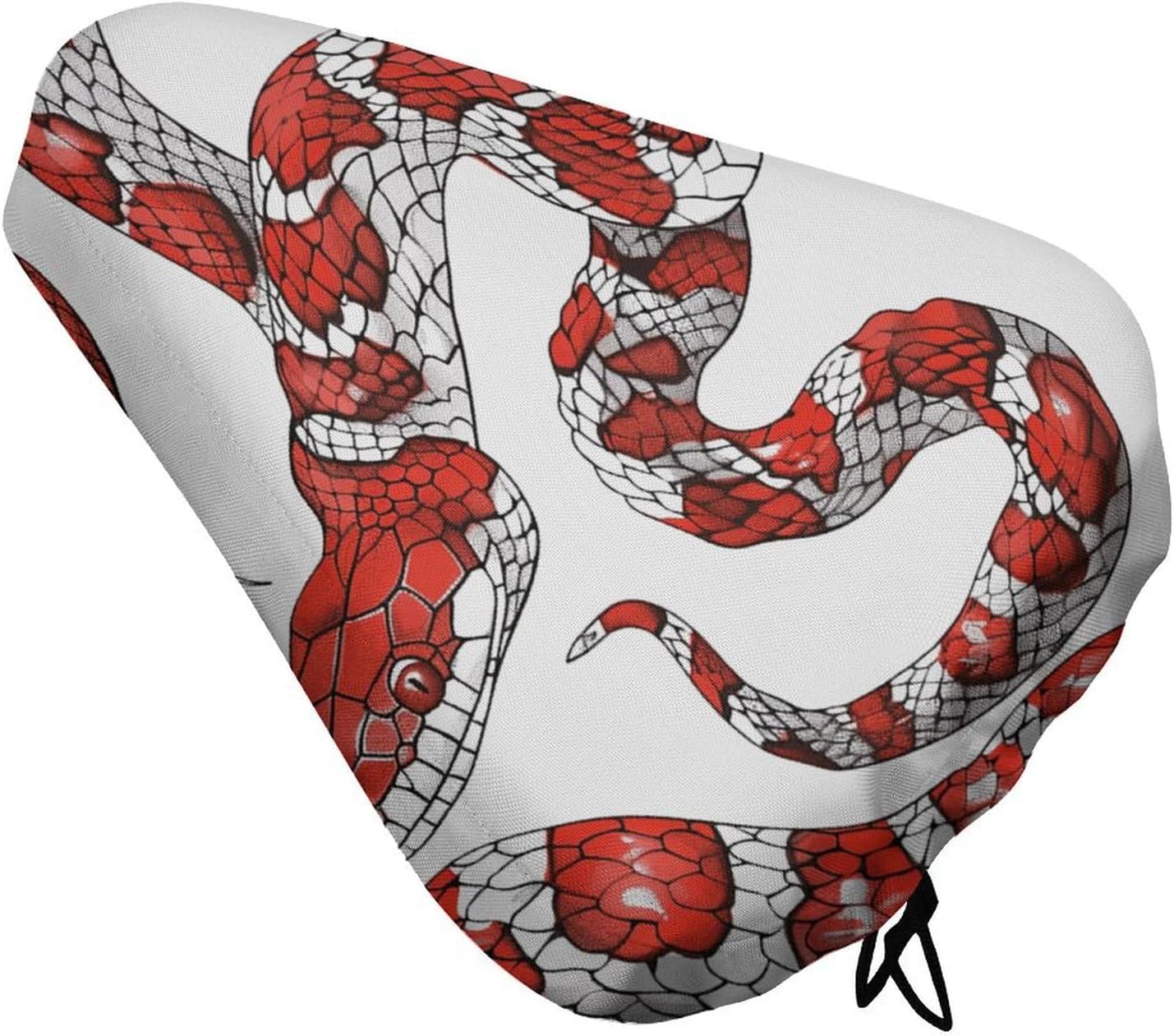 Red and White Snake Bike Seat Cover Water-Repellent Exercise Bike Seat Cushion Bicycle Saddle Cover with Drawstring Rain Snow Dust Covers for City Mountain Road Biking