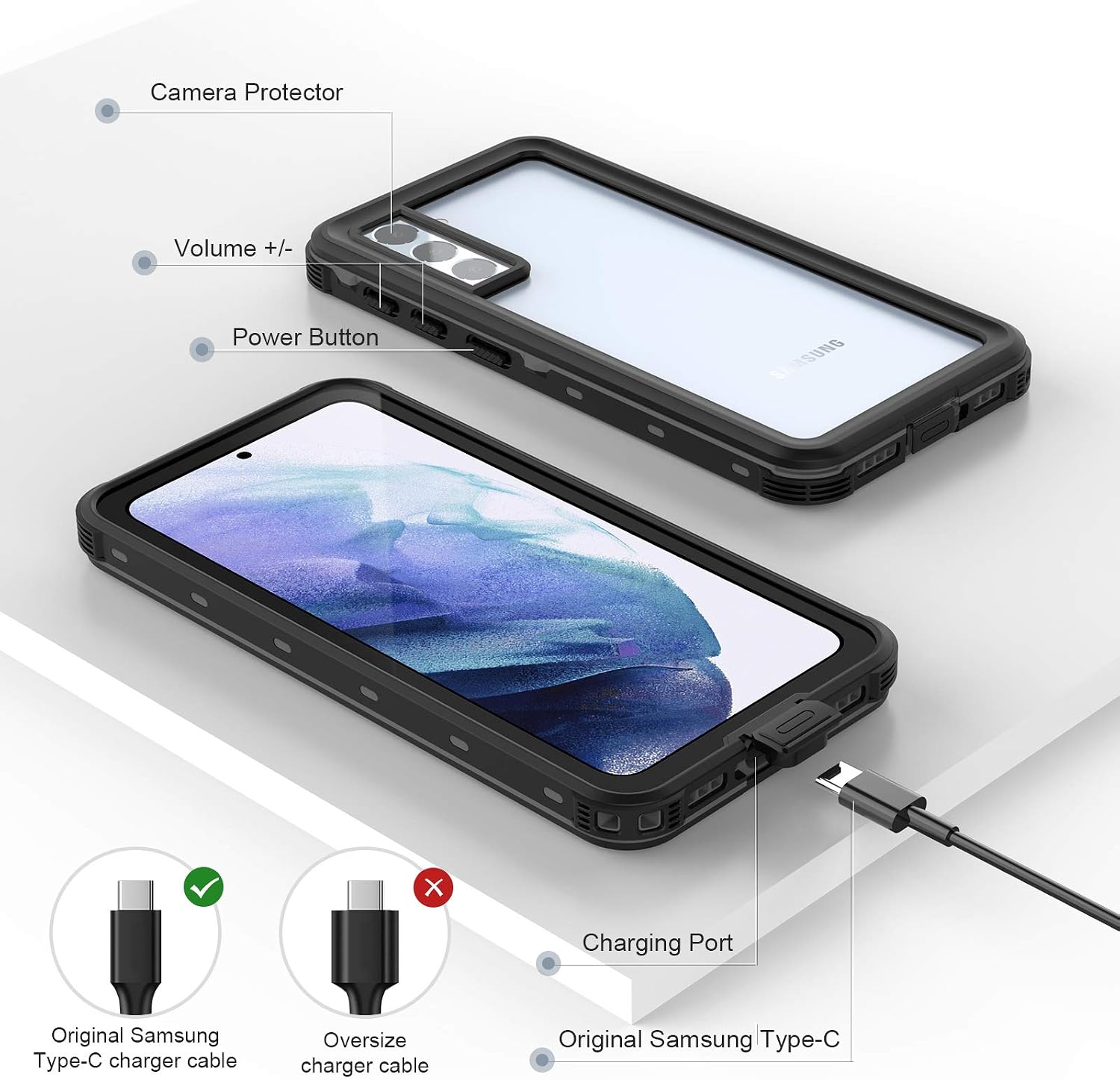 Fansteck Compatible with Samsung Galaxy S21 Plus Case Waterproof, Waterproof Dustproof Snowproof Shockproof Case with IP68 Underwater Full Body Protective, New Designed for Galaxy S21+ 5G(6.7inch)